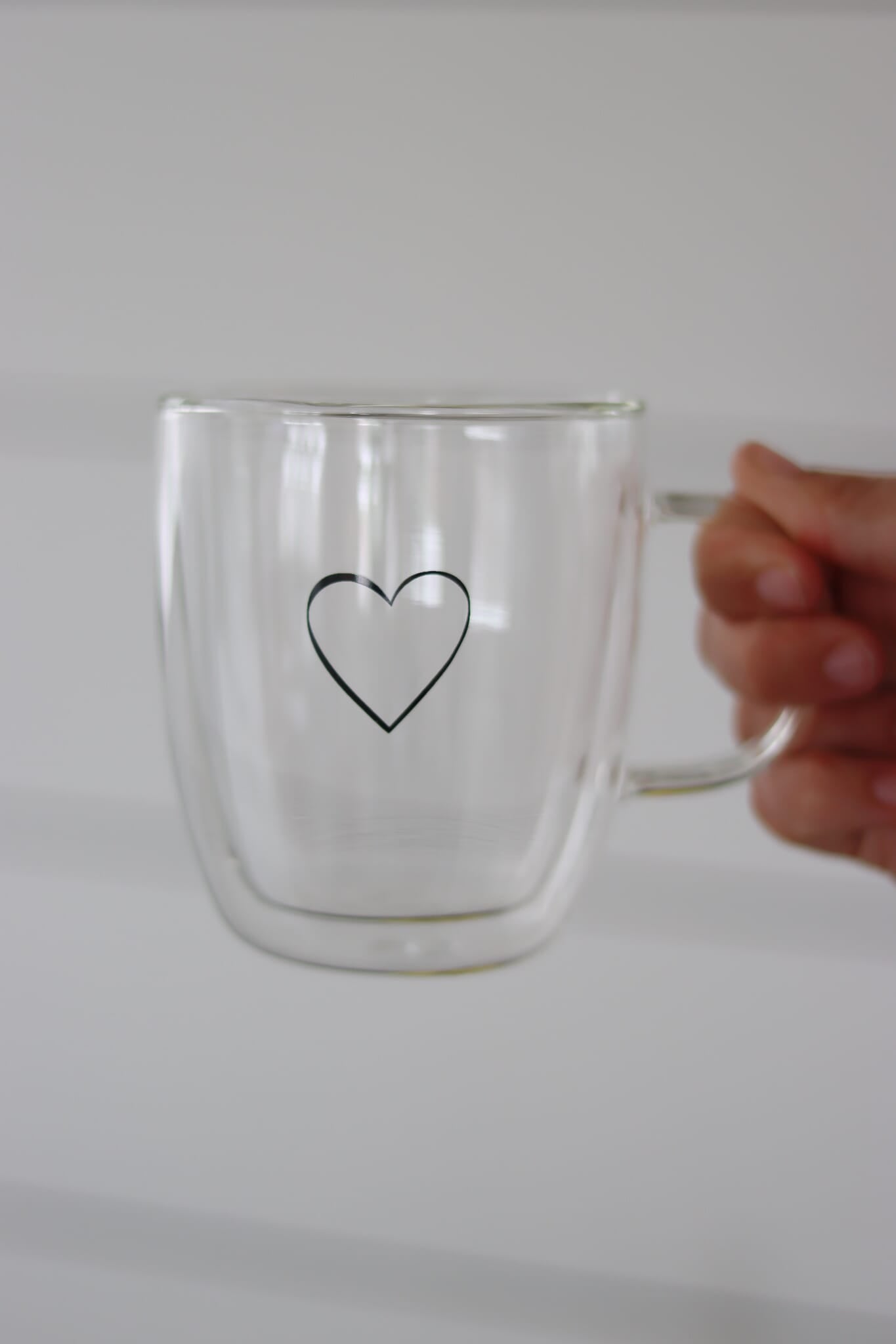 Double Walled Glass Mug - Single Heart/Black