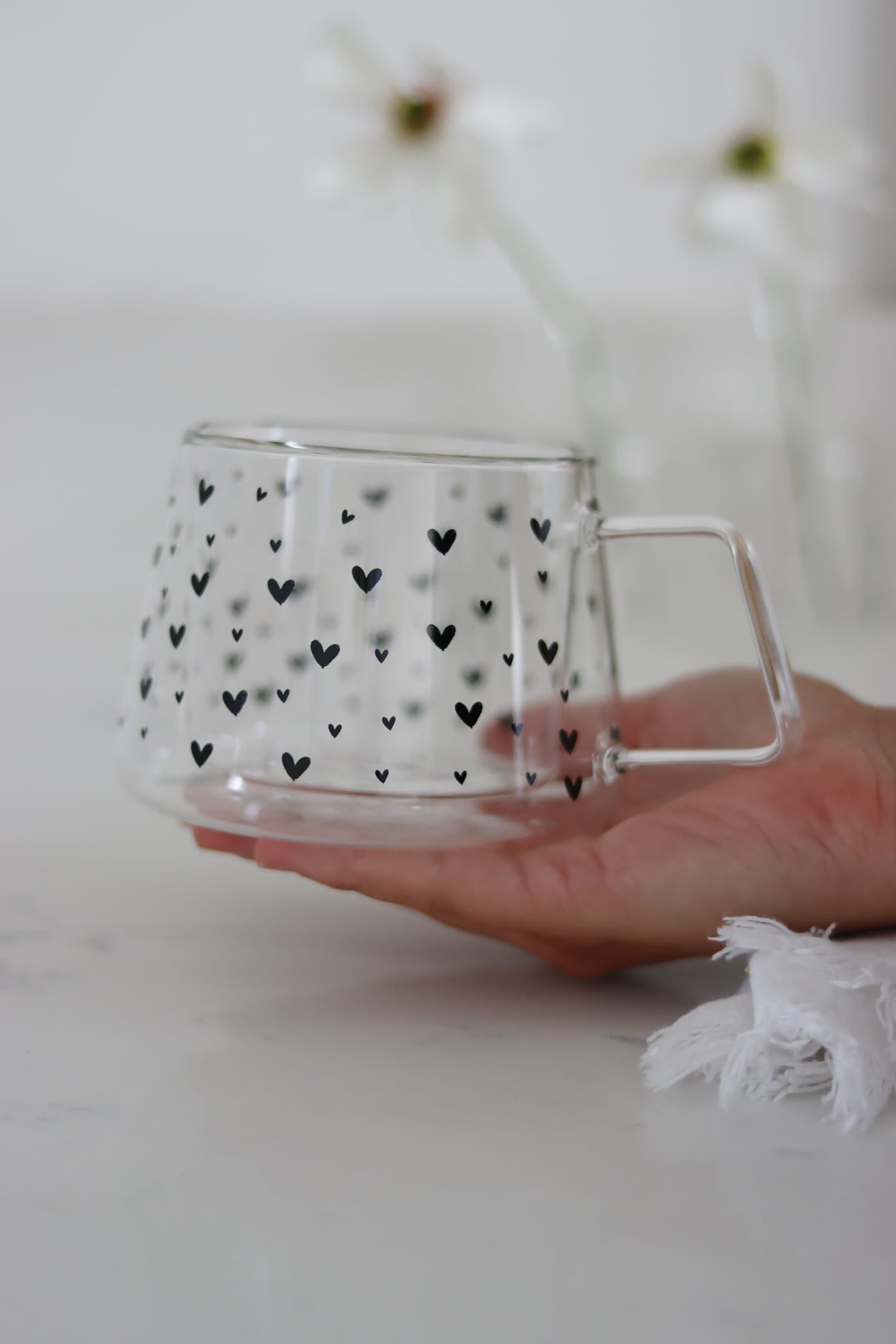 Wrap Around Glass Mug- Multi Heart Black
