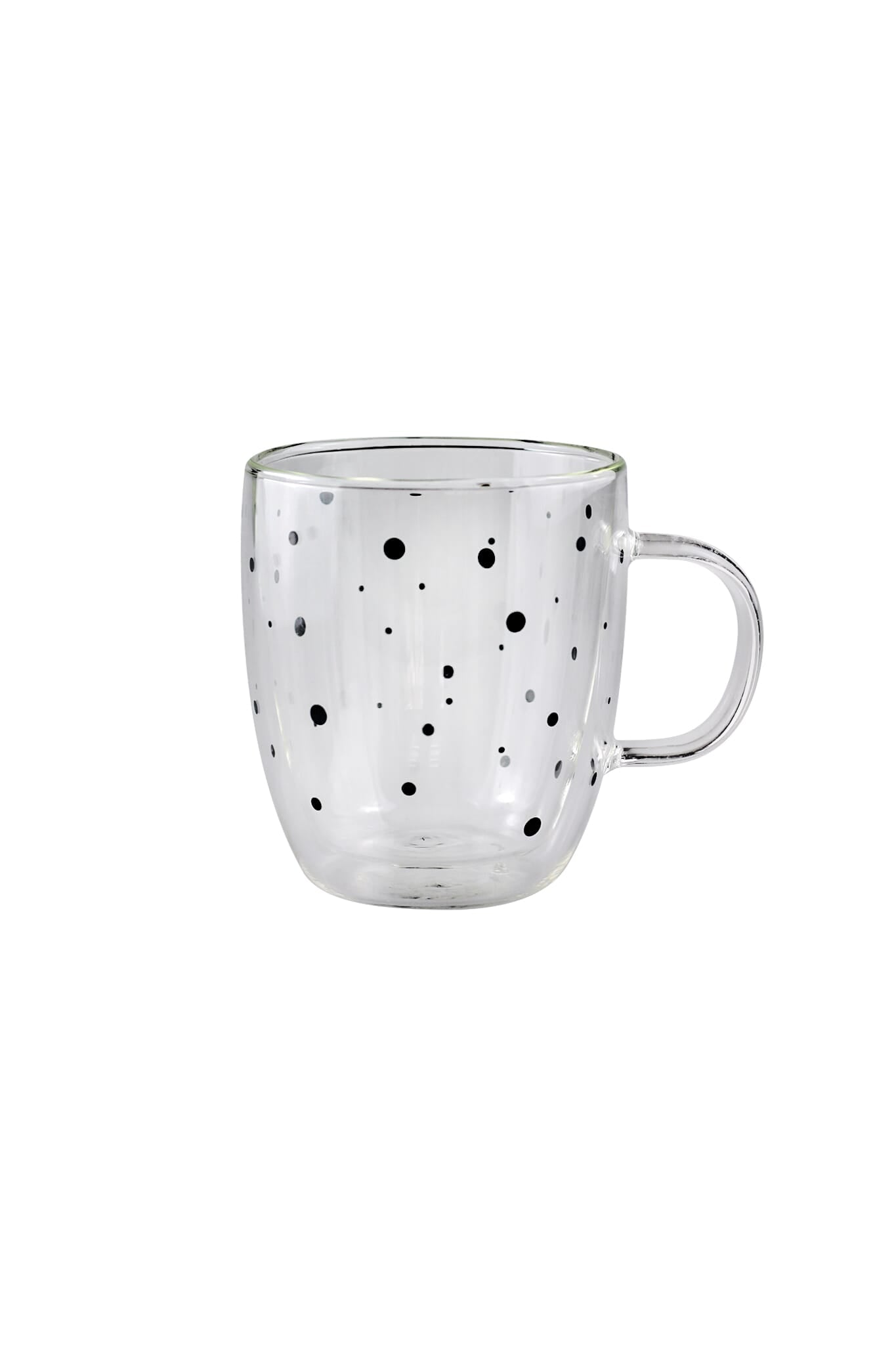 Double Walled Glass Mug - Black Polka Dots