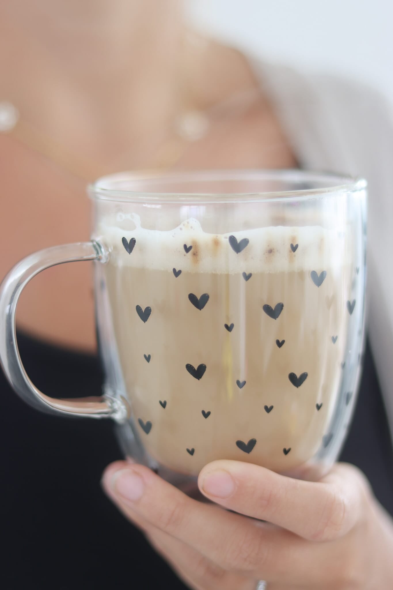 Double Wall Glass Mug -Small Multi Heart/Black