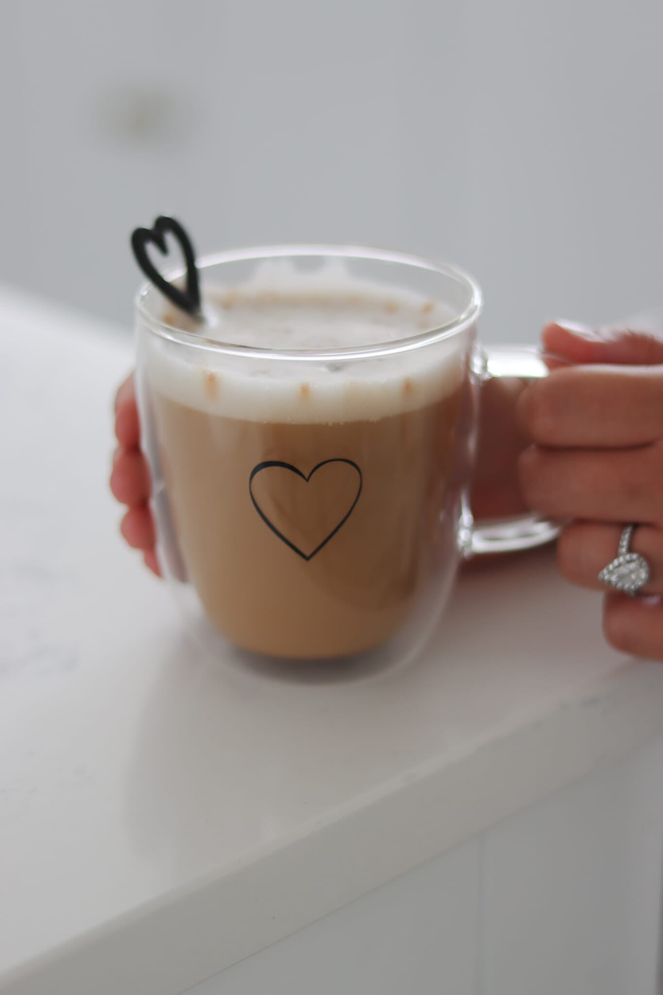 Double Walled Glass Mug - Single Heart/Black