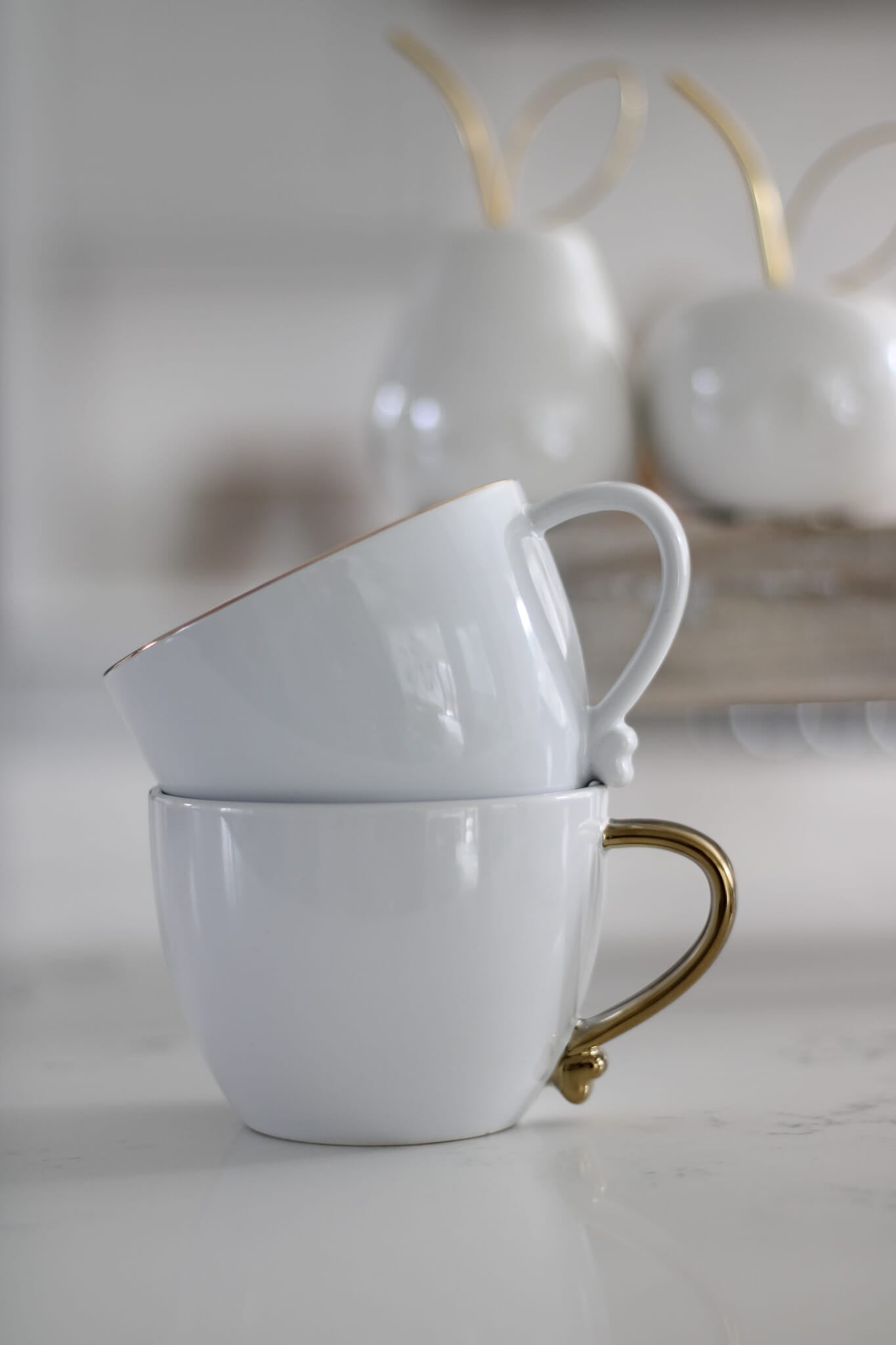 Heart Handled Ceramic Mug - White Gold Handle