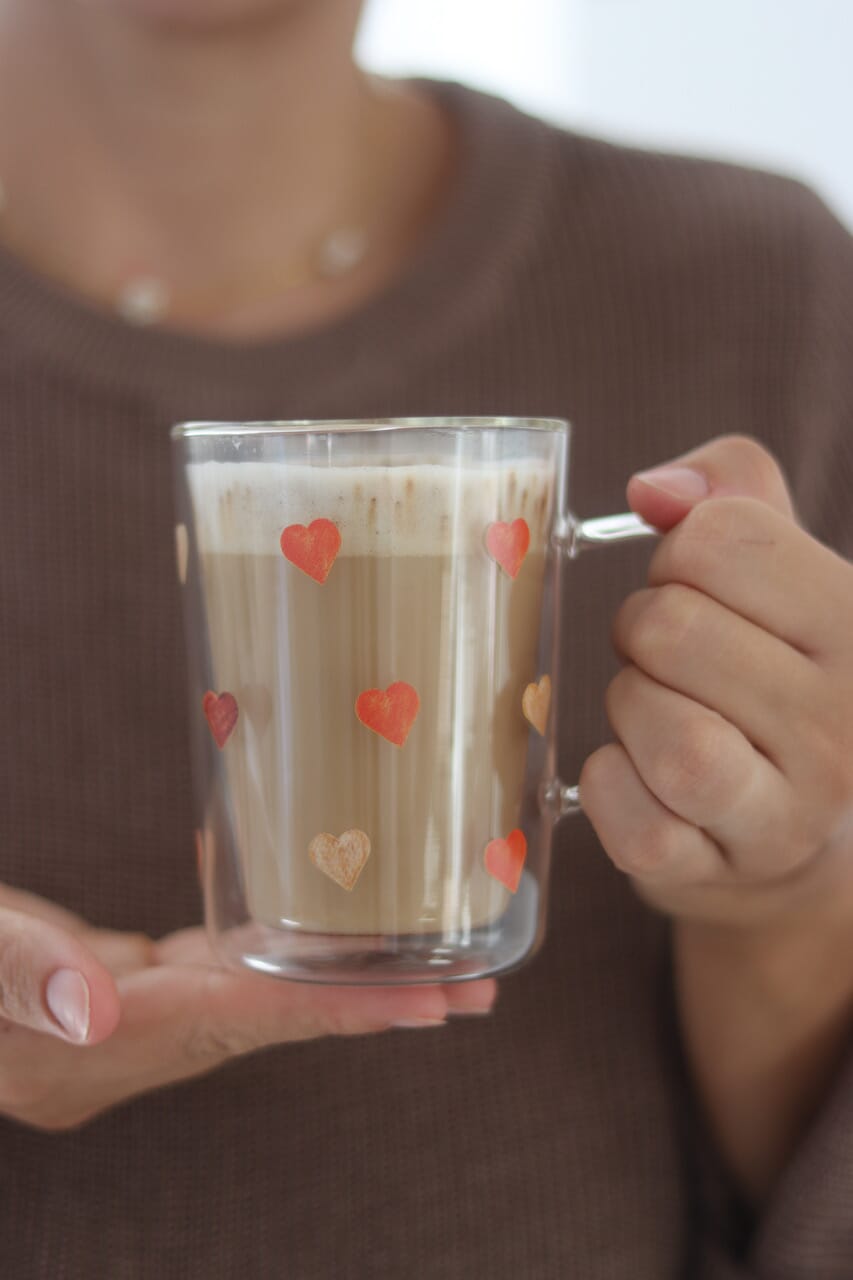 Slim Double Walled Glass Mug - Colourful Hearts