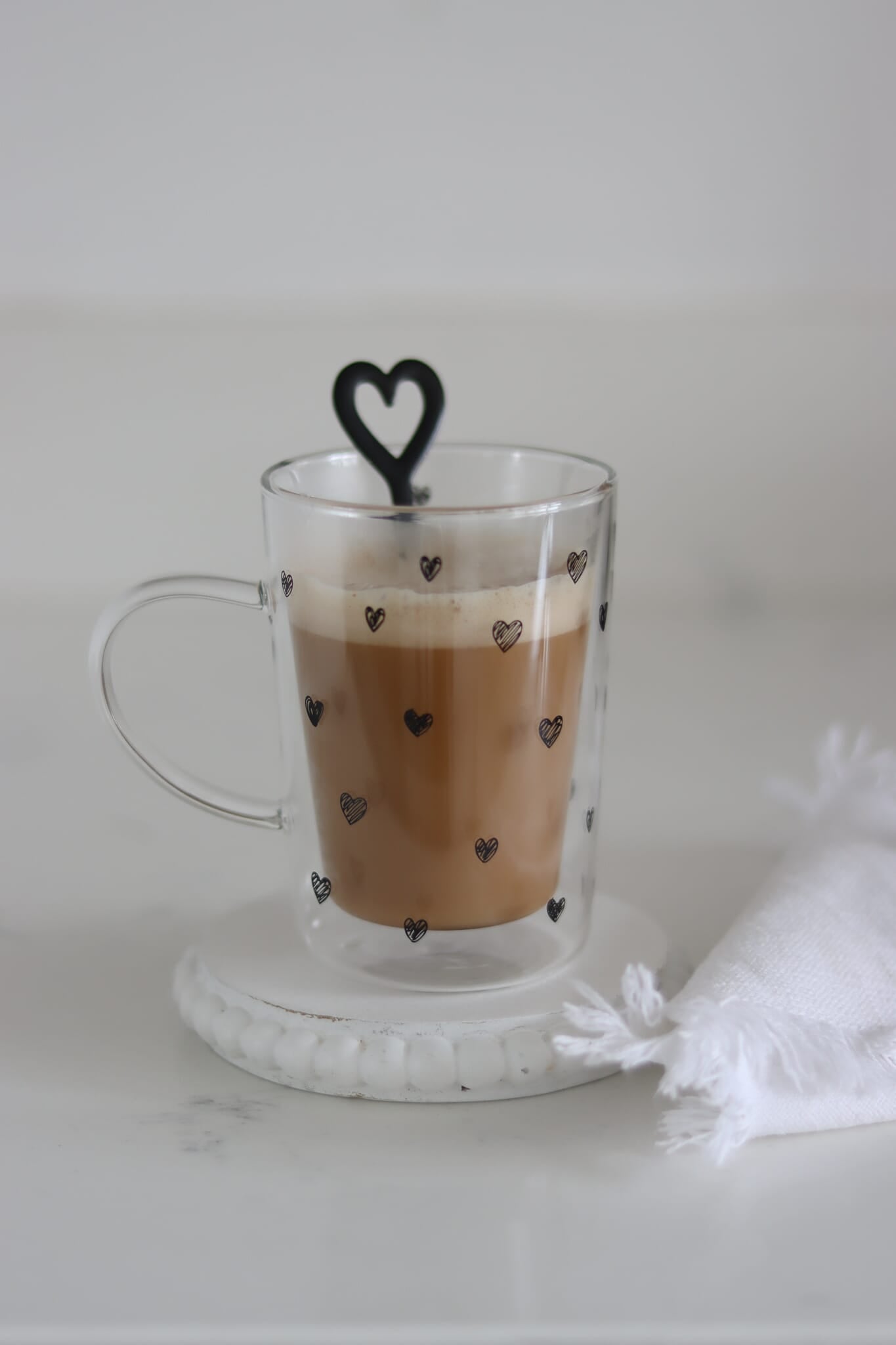 Slim Double Wall Glass Mug - Small Hearts/Black