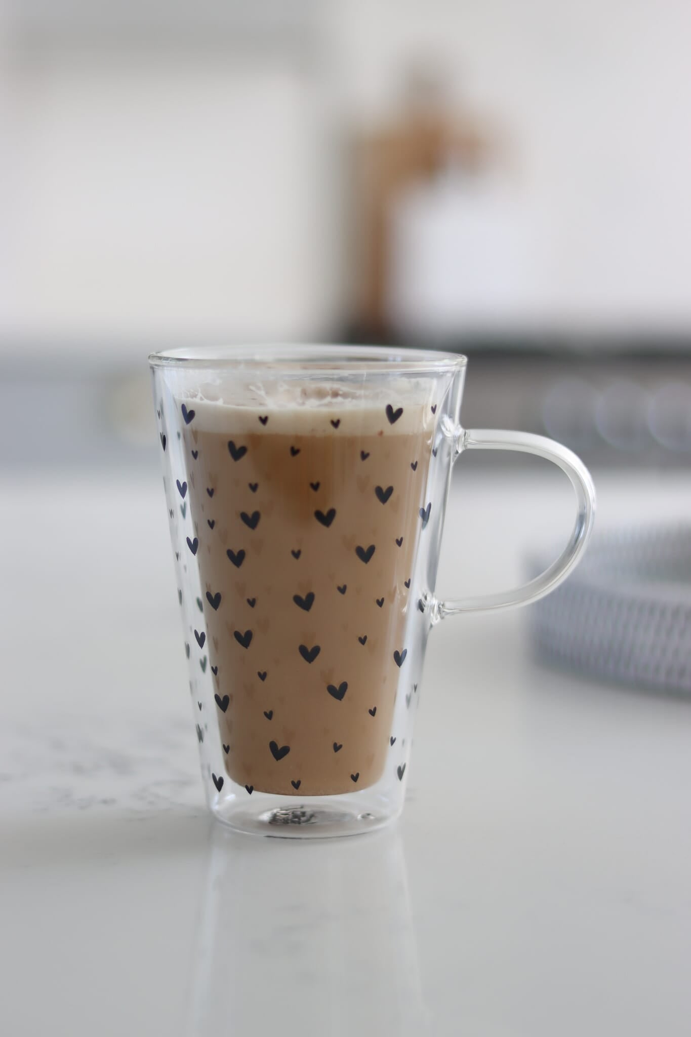Double Walled Glass Latte Mug - Small Multi Heart/Black