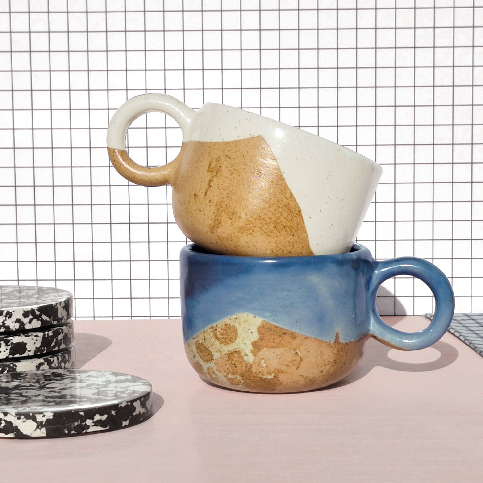 Tavora Mug Set of 4, Reactive Salt-glaze - Cobalt Blue