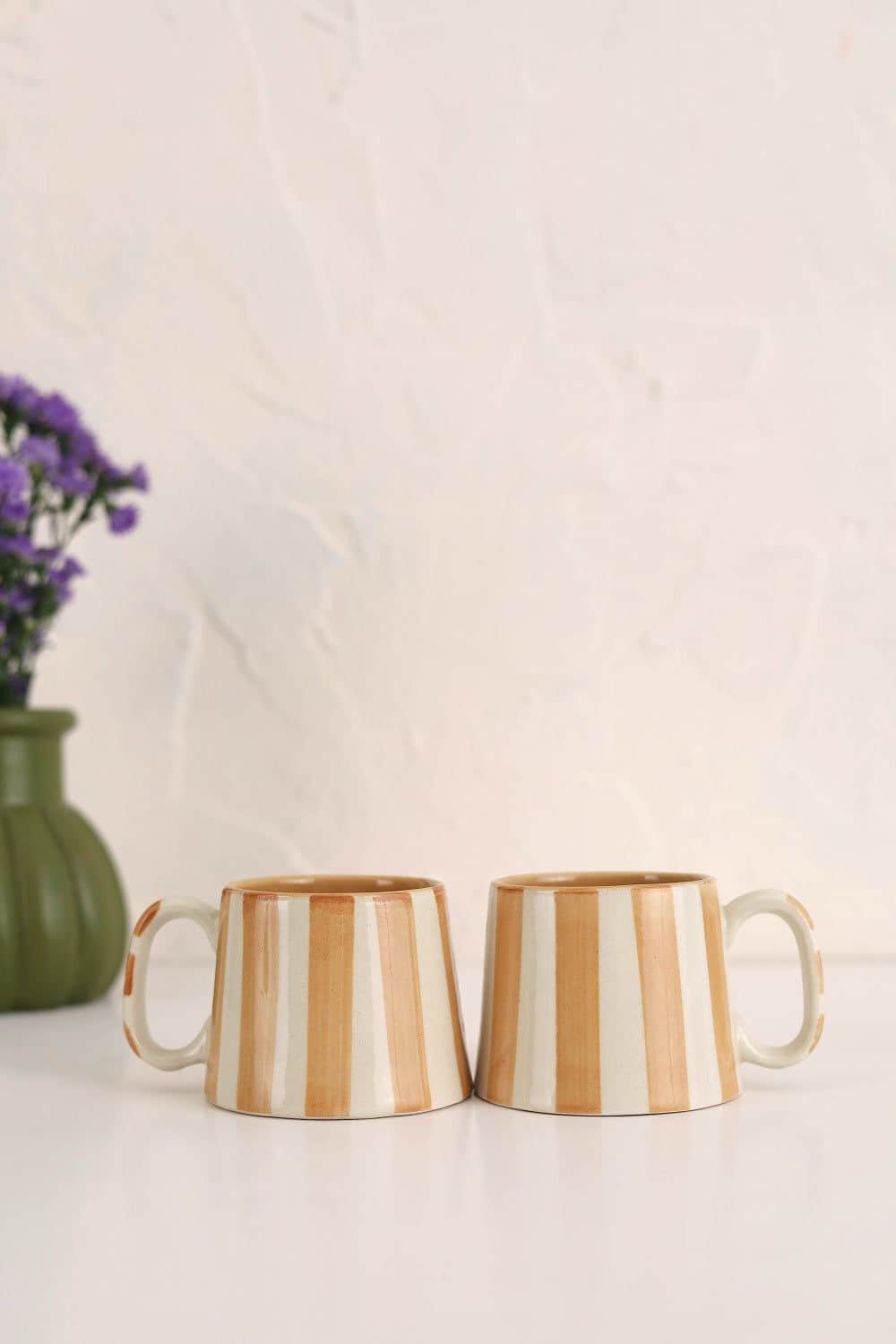 Ceramic Brown Stripe Coffee Cup- 220ml (SET OF 4)