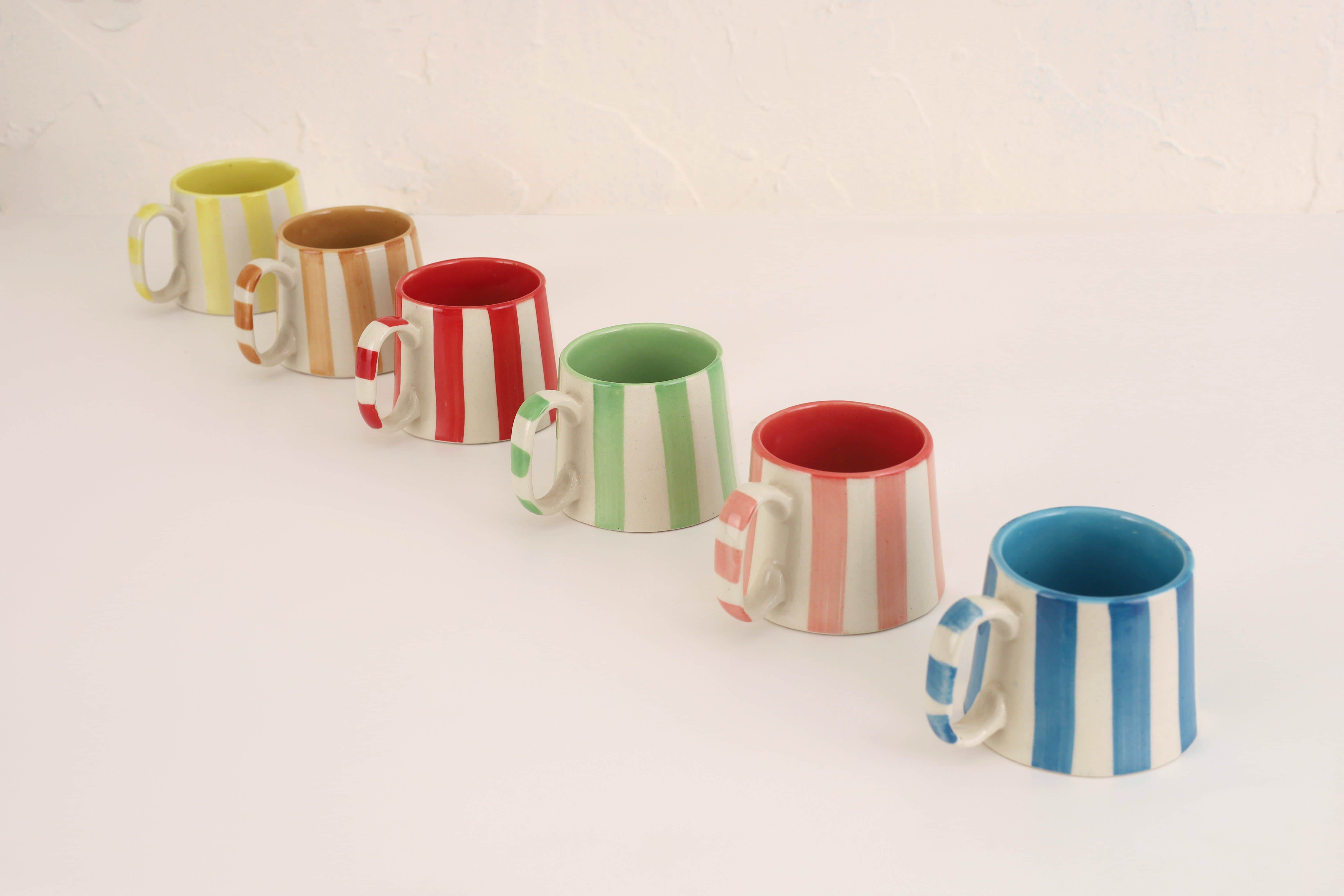 Ceramic Stripe Coffee Cup - Dark Blue 220ml (SET OF 4)