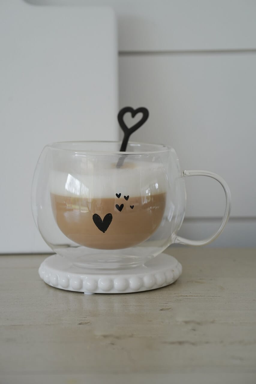 Round Double Wall Glass Mug Black - Dream Hearts