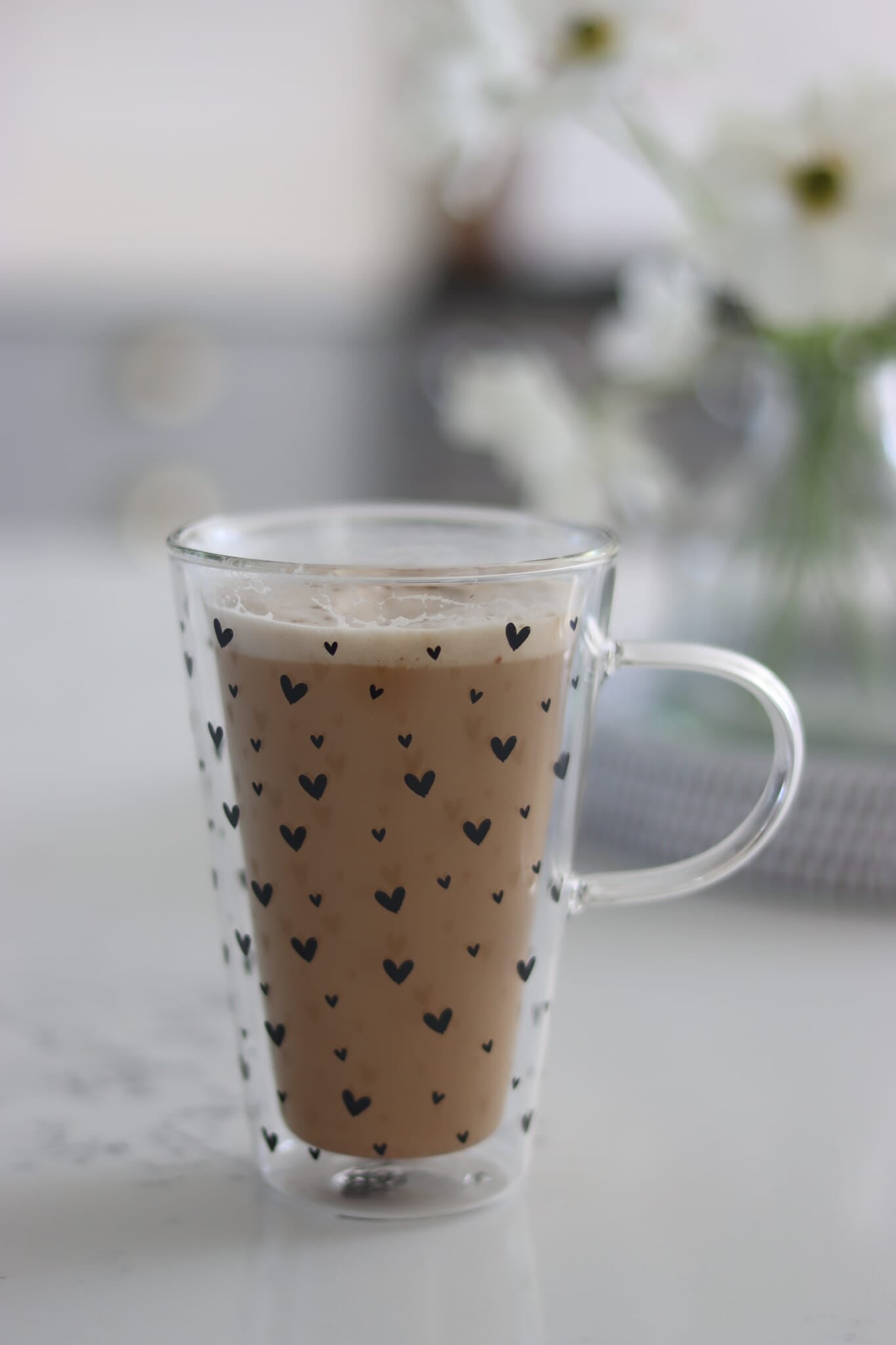 Double Walled Glass Latte Mug - Small Multi Heart/Black
