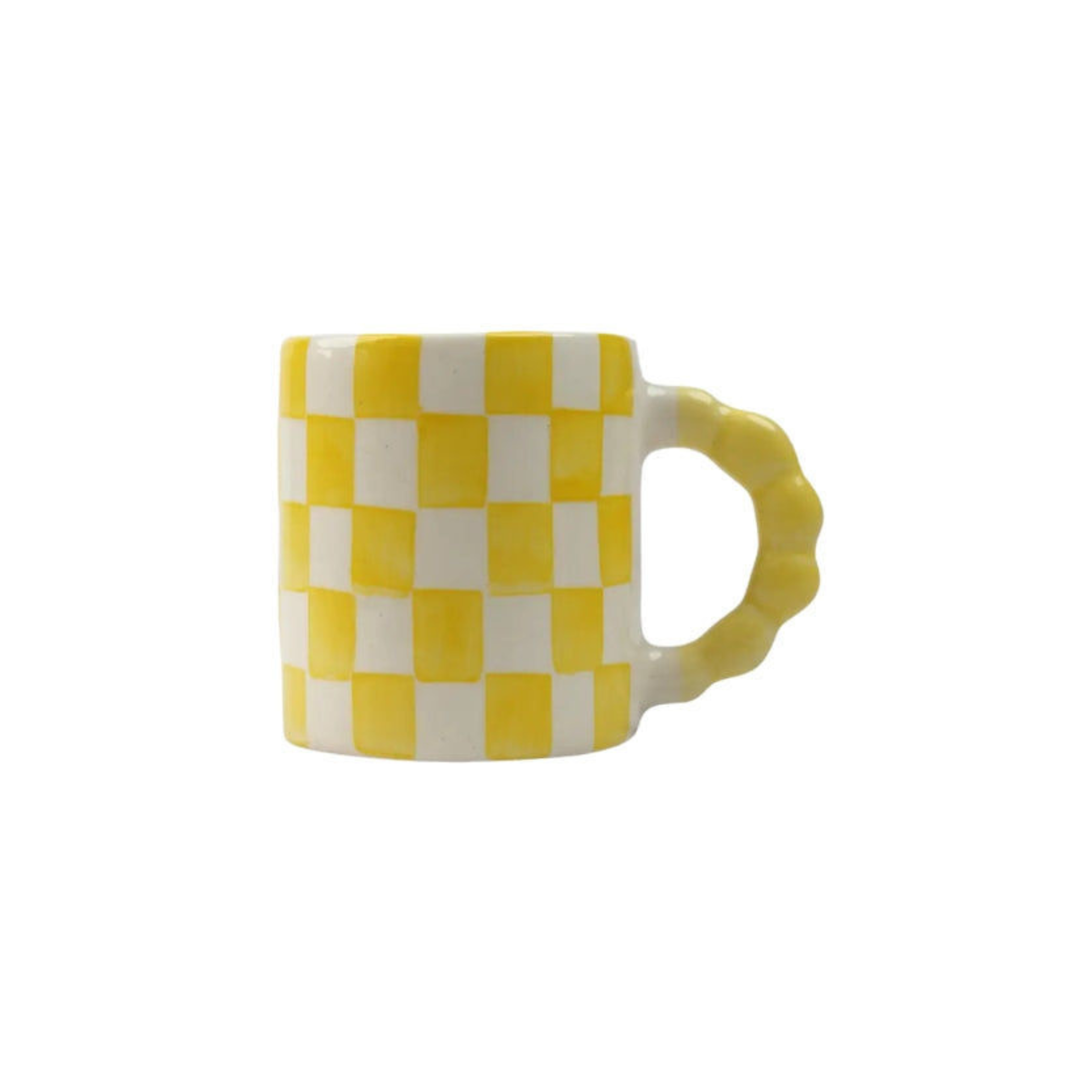 Yellow Checkered Ceramic Mug , 3x3x3.5 Inches (Set of 2)