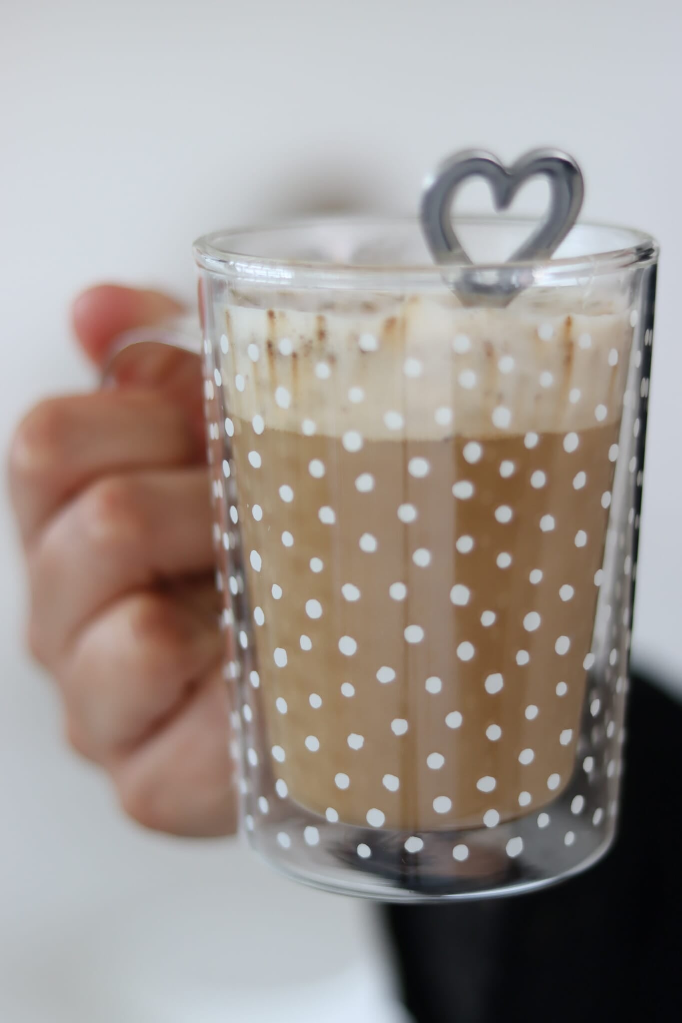 Slim Double Walled Glass Mug - White Polka Dot