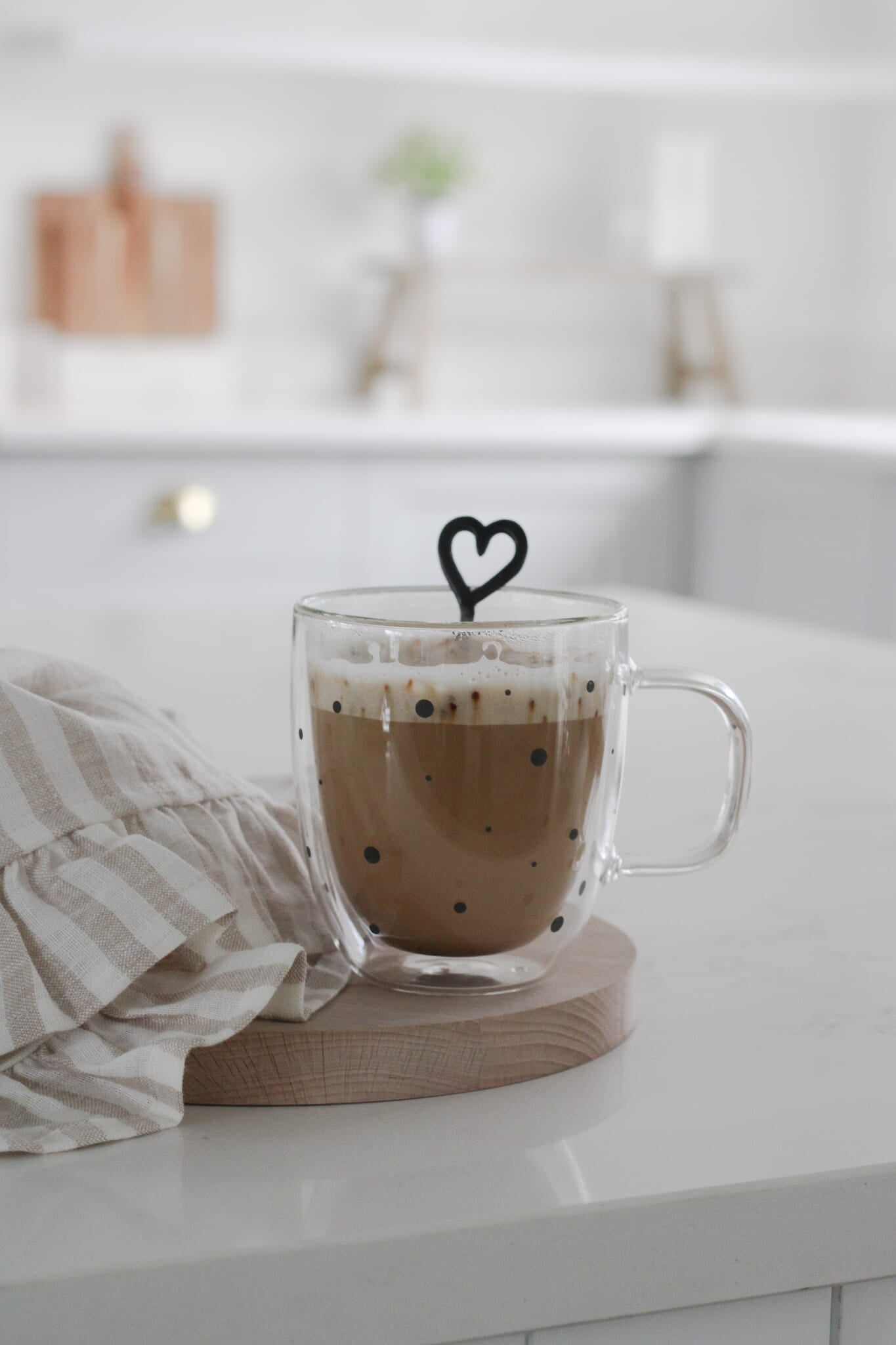 Double Walled Glass Mug - Black Polka Dots