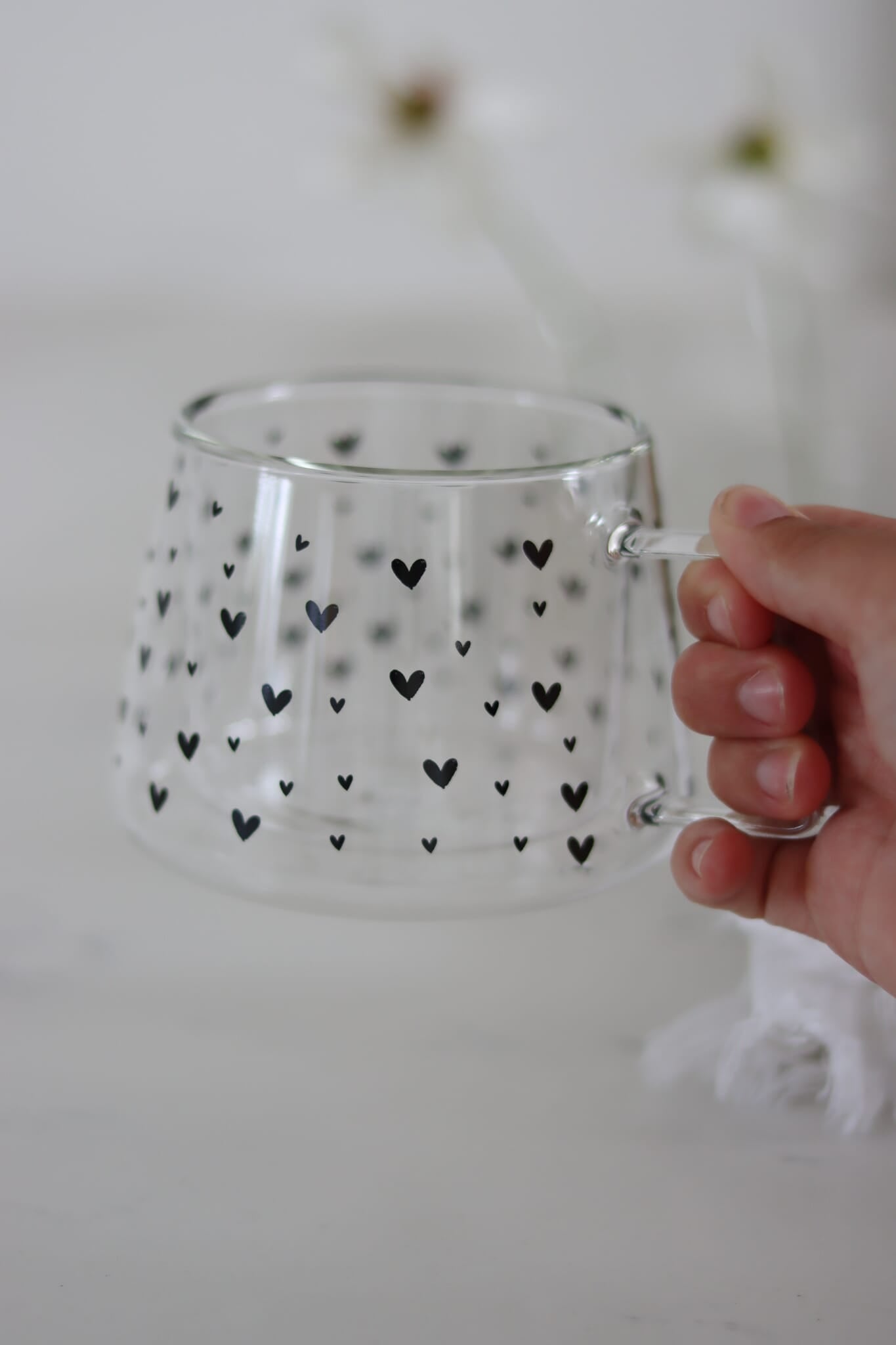 Wrap Around Glass Mug- Multi Heart Black
