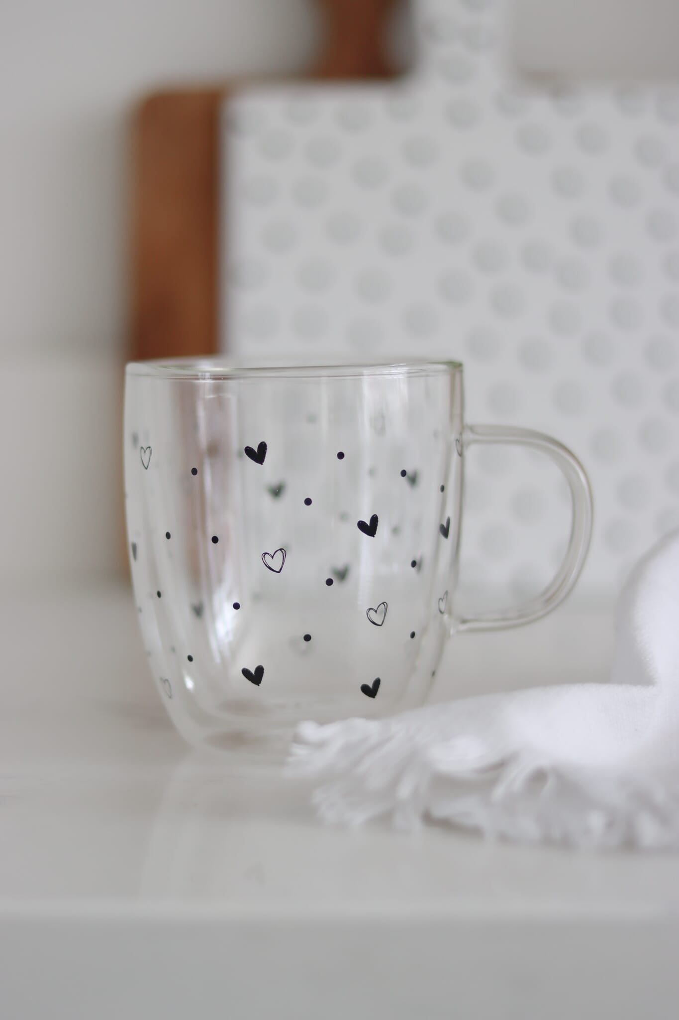Double Wall Hearts & Dots Black Glass Mug