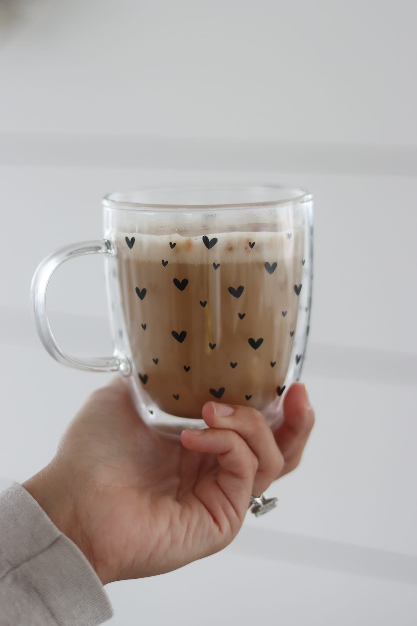 Double Wall Glass Mug -Small Multi Heart/Black