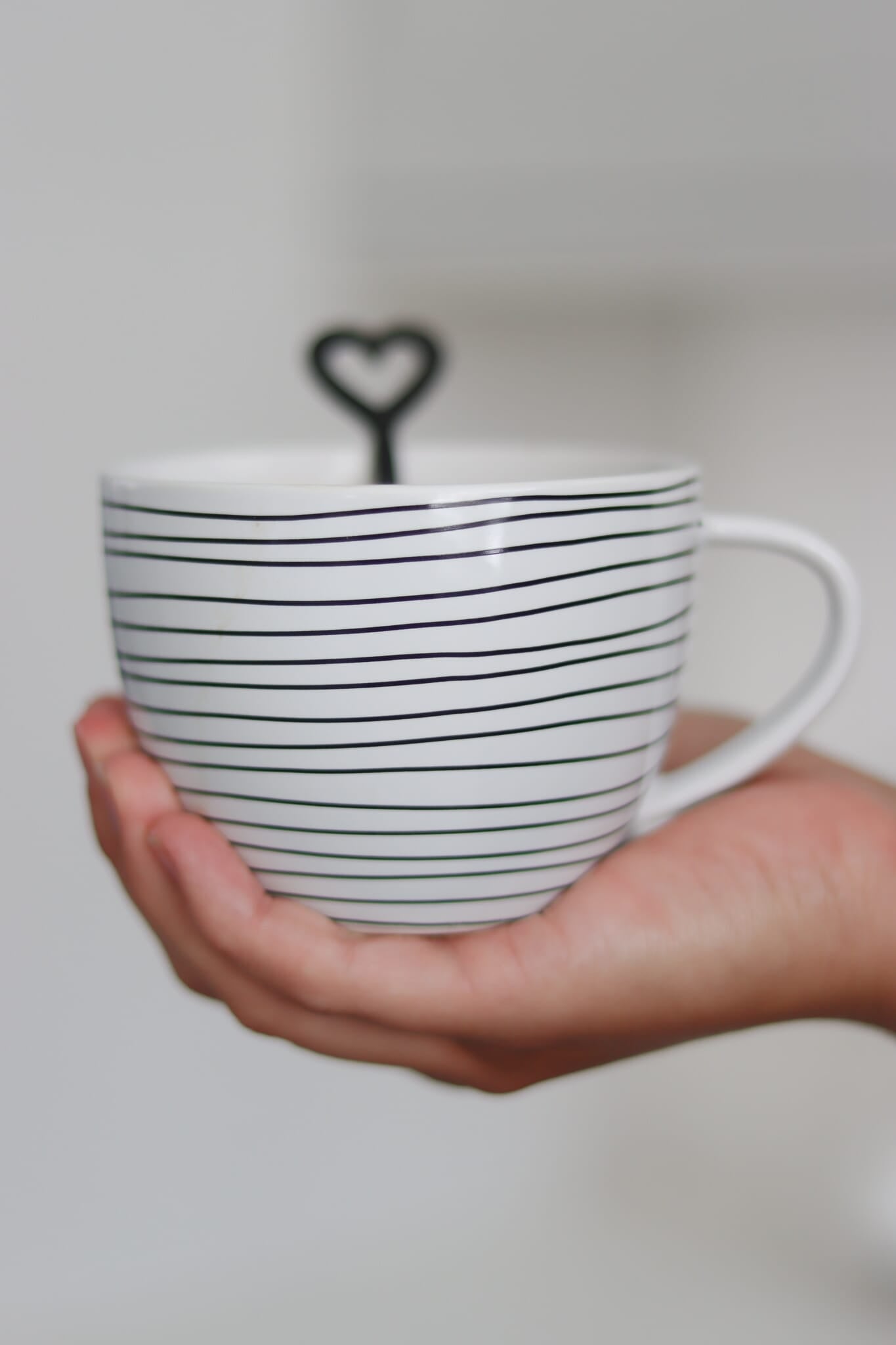 Heart Handled Ceramic Mug - Horizontal Stripes