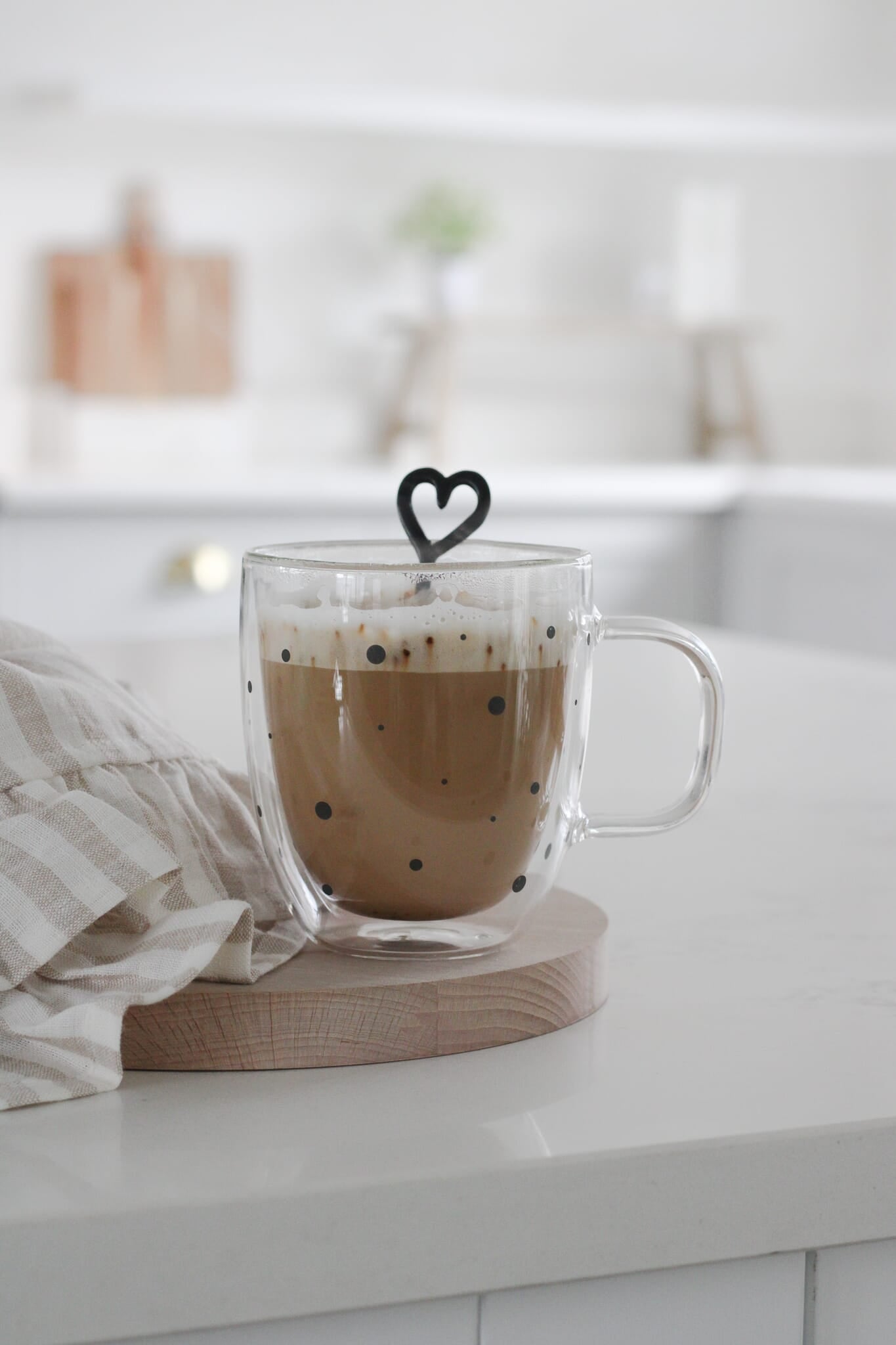 Double Walled Glass Mug - Black Polka Dots