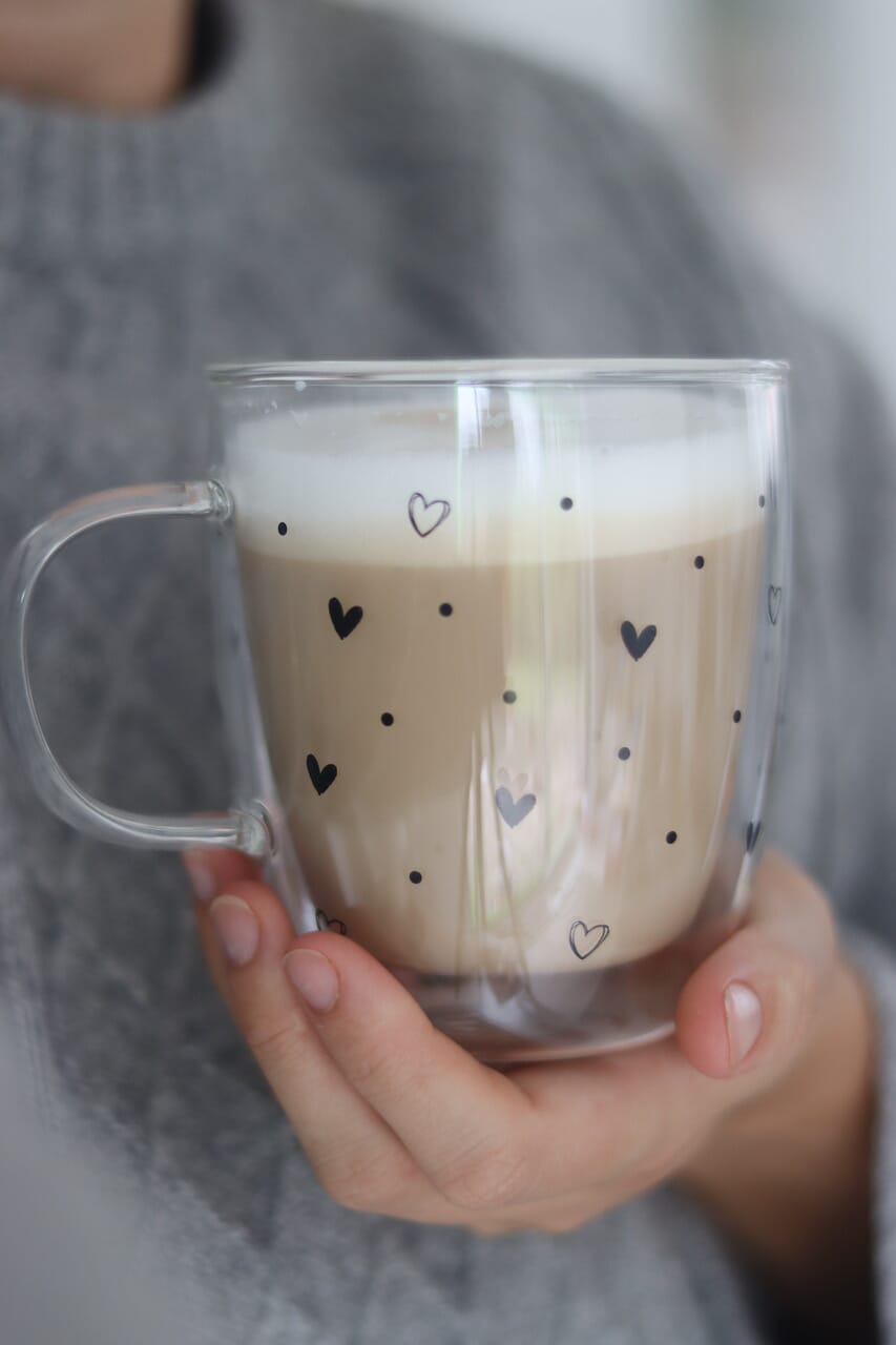 Double Wall Hearts & Dots Black Glass Mug