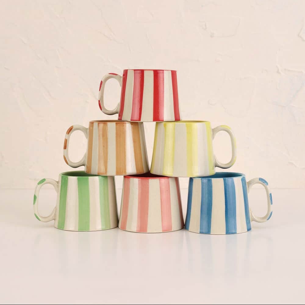 Ceramic Pink Stripe Coffee cup- 220ml (SET OF 4)