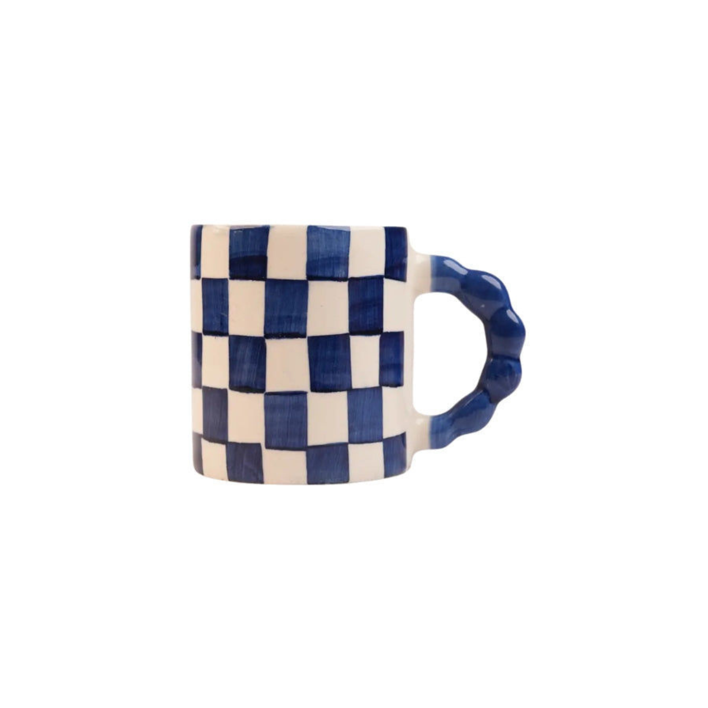 Blue Checkered Ceramic Mug , 3x3x3.5 Inches (Set of 2)