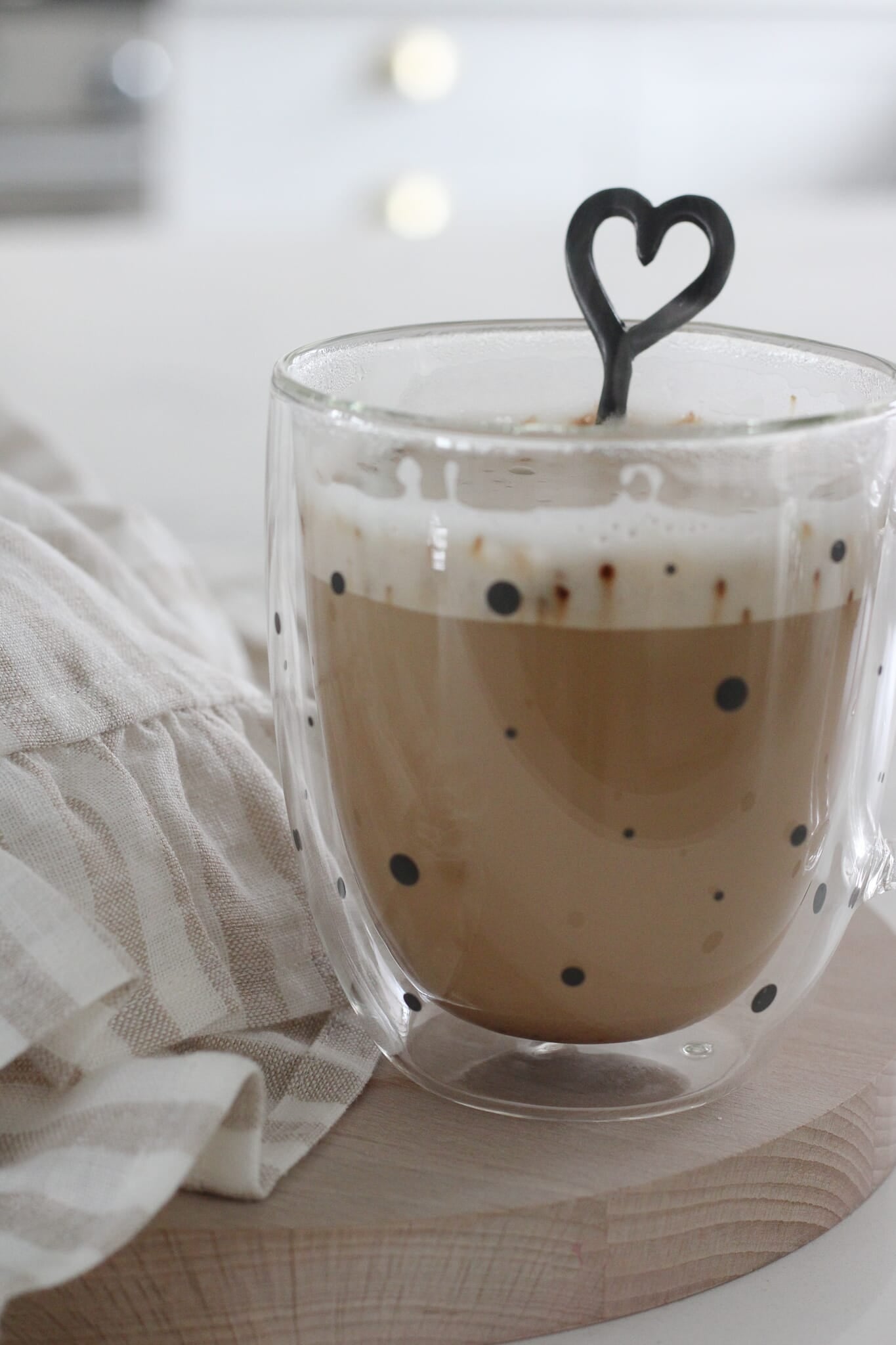 Double Walled Glass Mug - Black Polka Dots