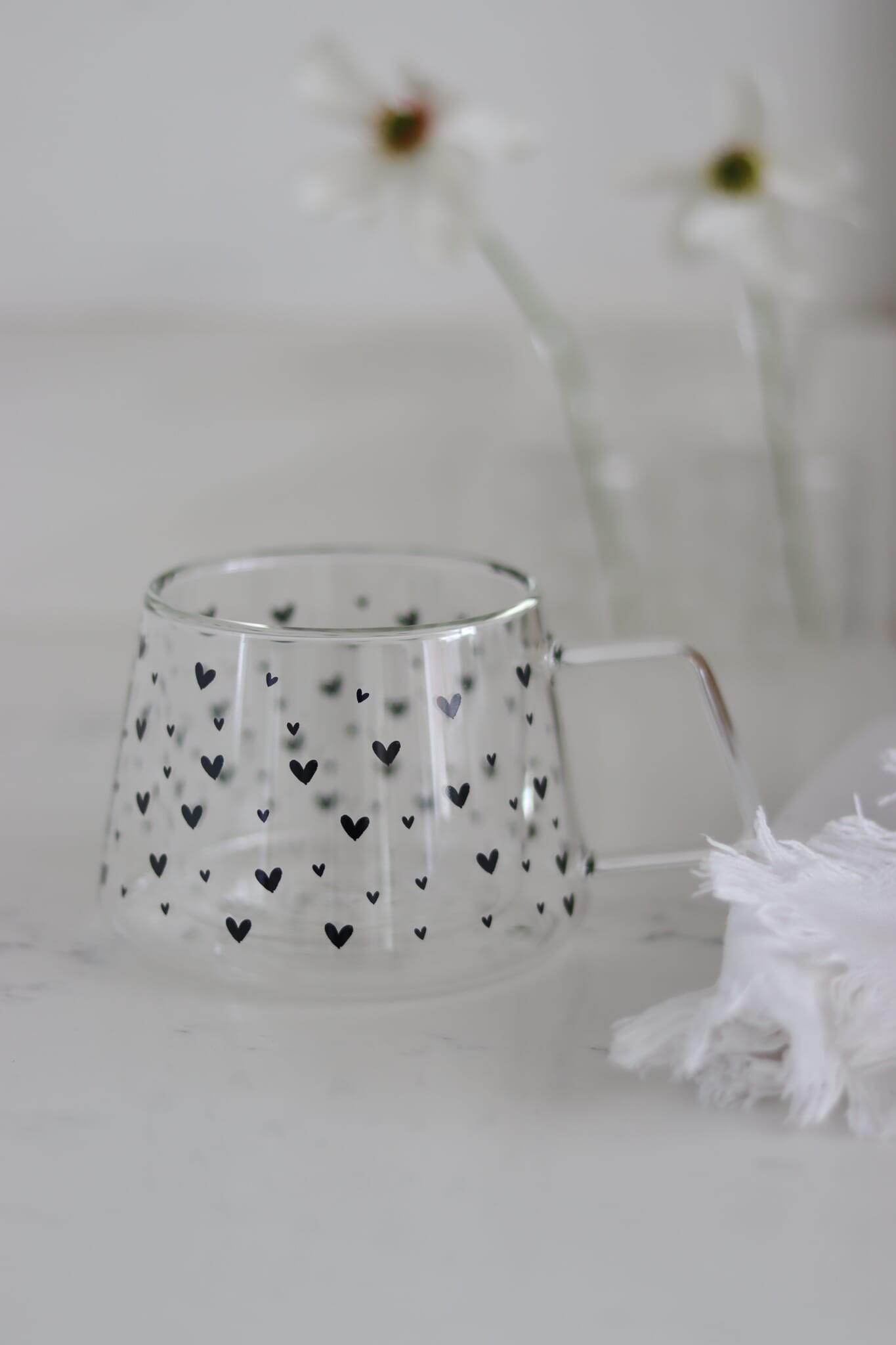 Wrap Around Glass Mug- Multi Heart Black