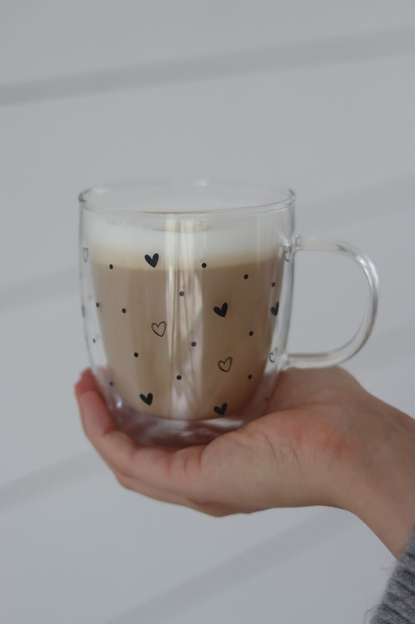 Double Wall Hearts & Dots Black Glass Mug