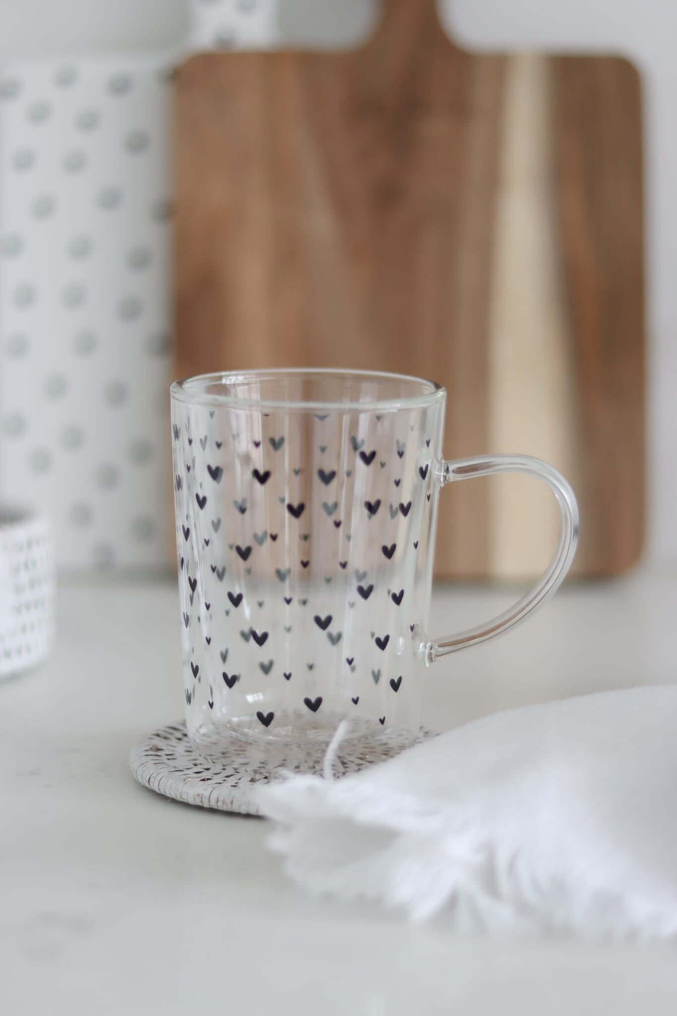 Slim Double Wall Glass Mug - Small Closer Hearts/Black