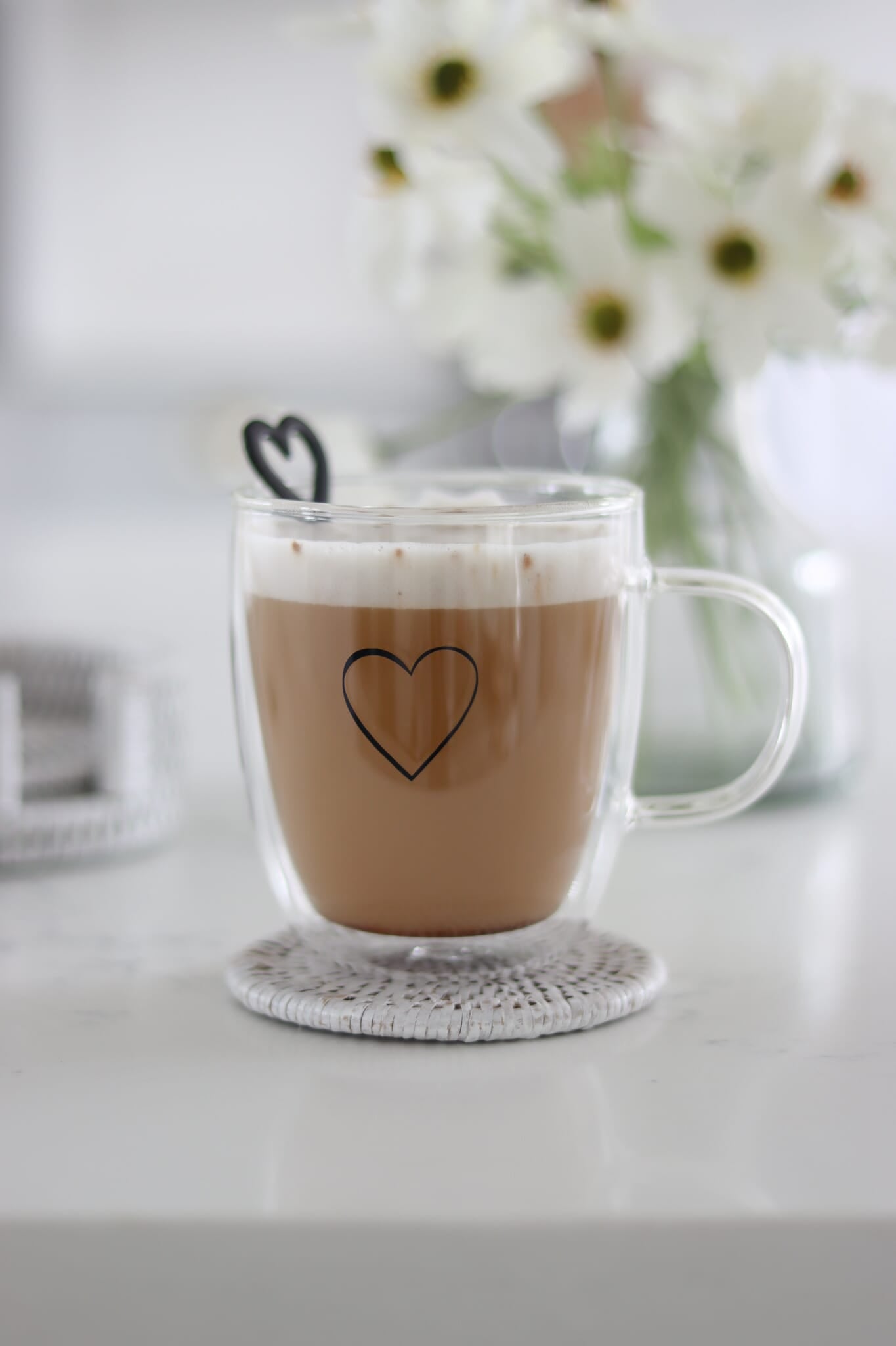 Double Walled Glass Mug - Single Heart/Black