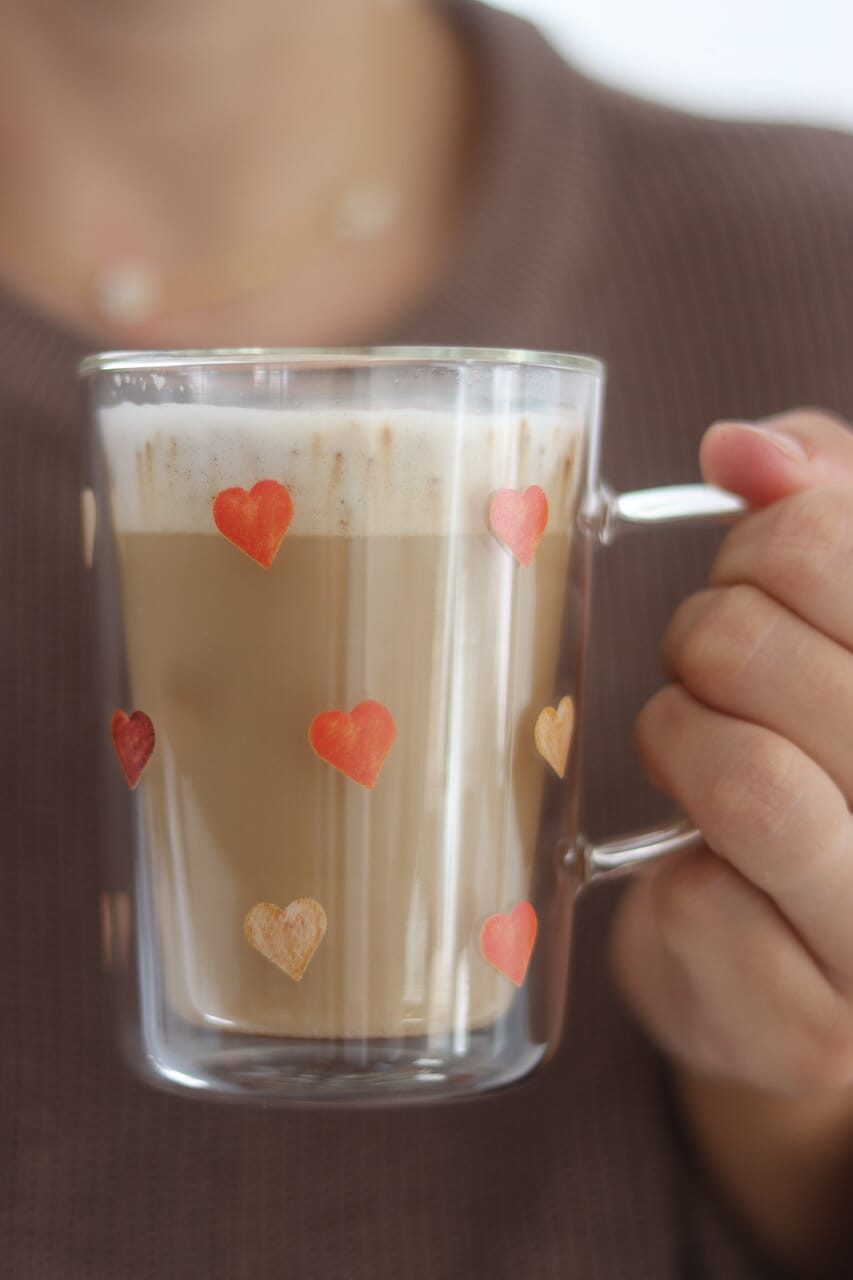 Slim Double Walled Glass Mug - Colourful Hearts