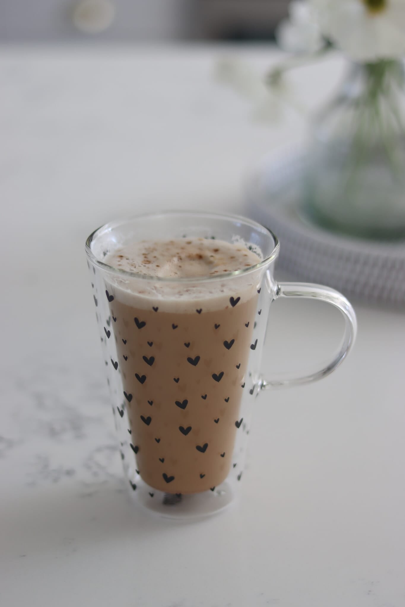 Double Walled Glass Latte Mug - Small Multi Heart/Black