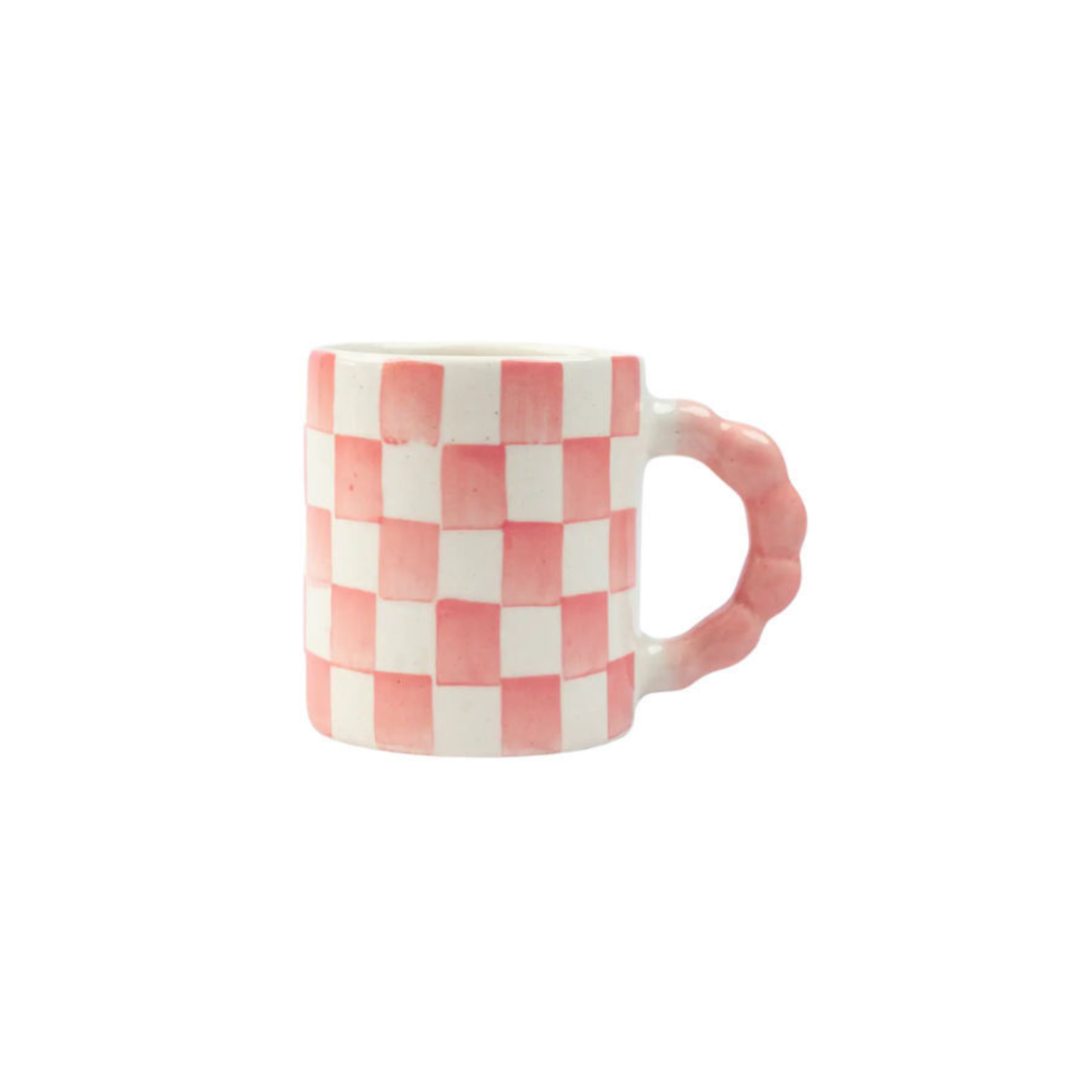 Pink Checkered Ceramic Mug , 3x3x3.5 Inches (Set of 2)