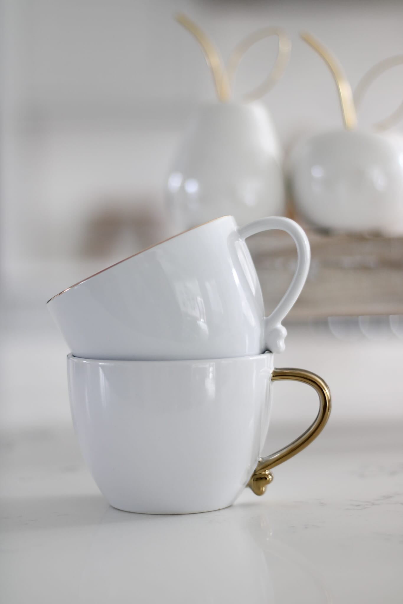 Heart Handled Ceramic Mug - White Gold Rim