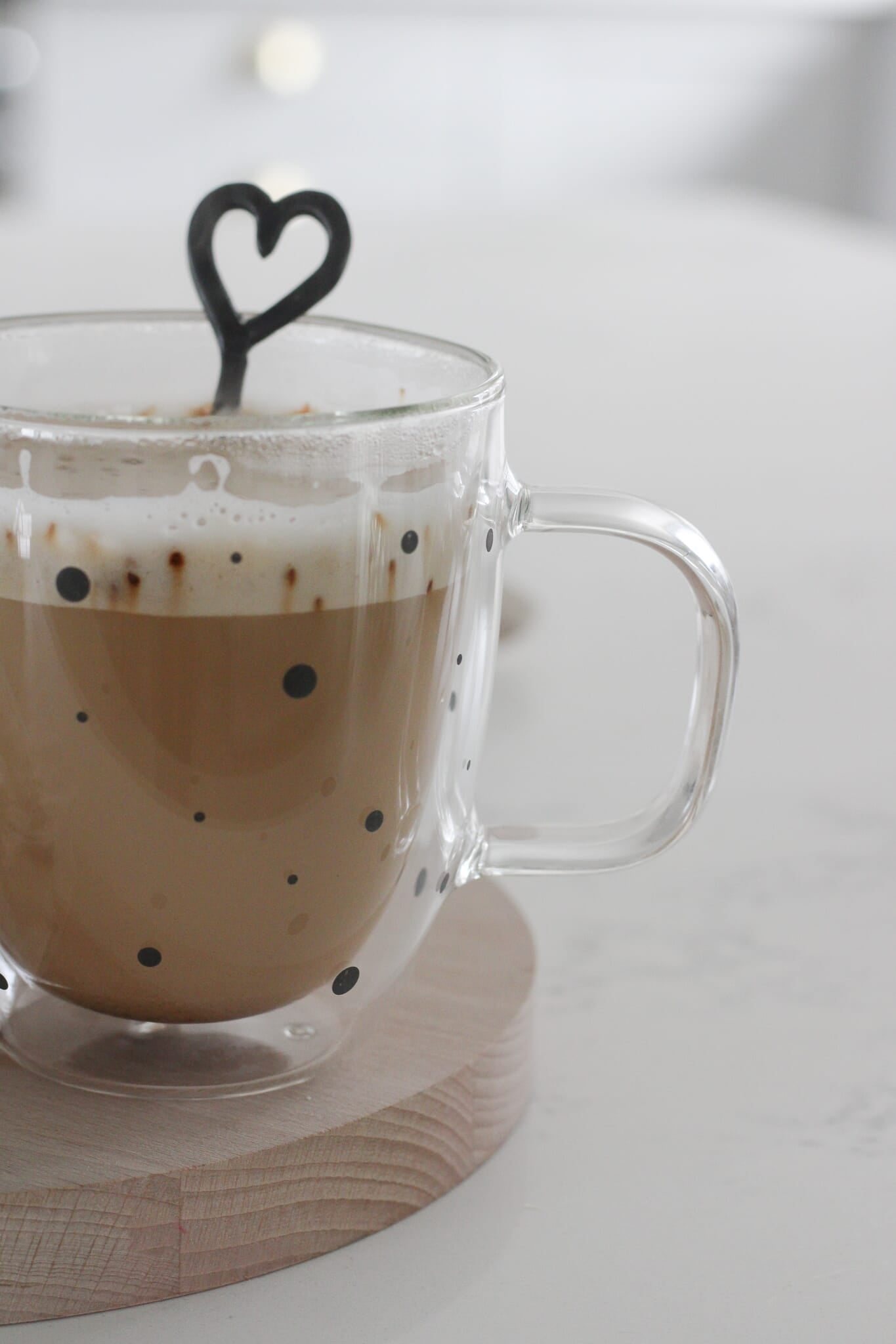 Double Walled Glass Mug - Black Polka Dots