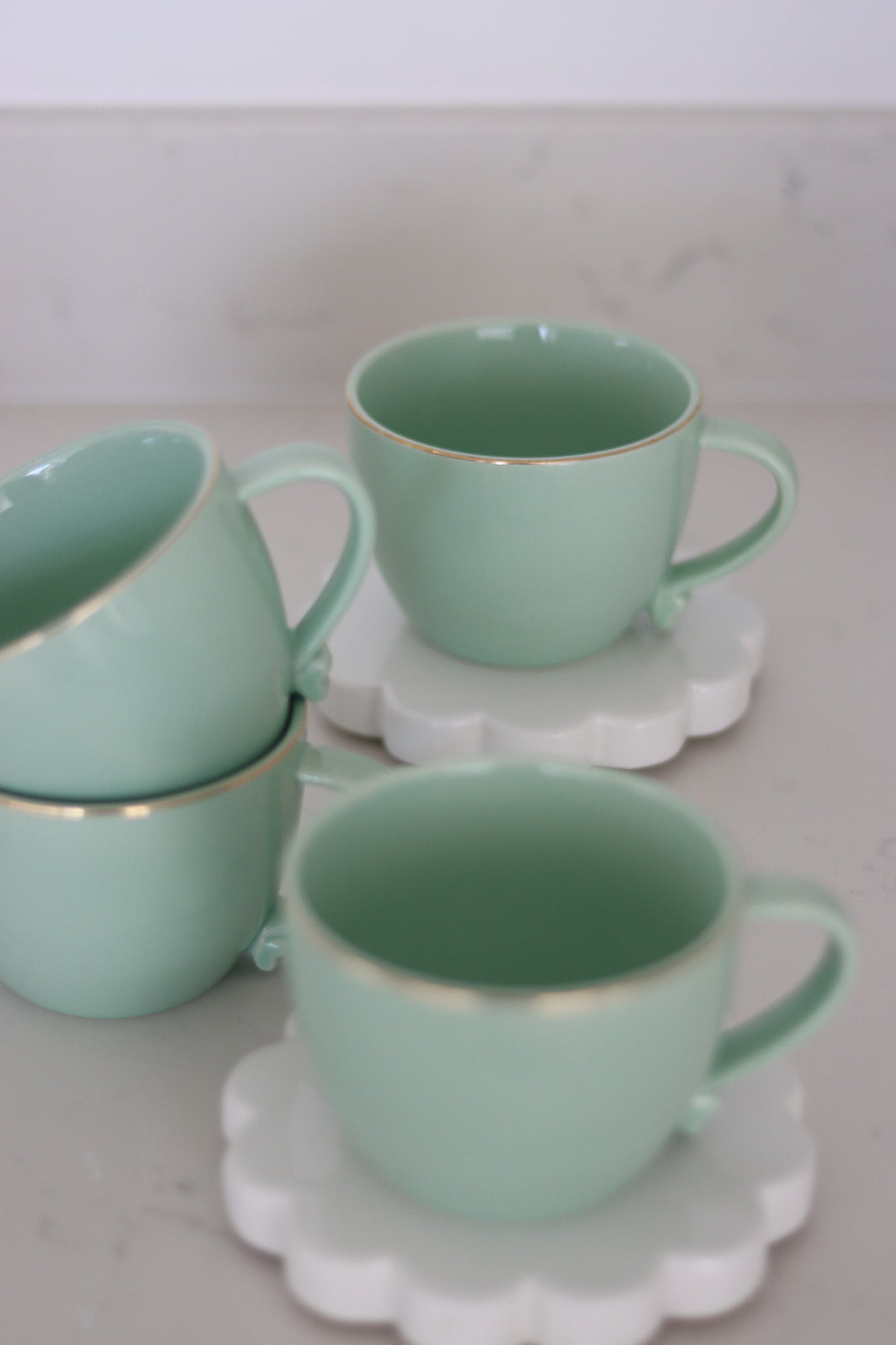 Heart Handled Ceramic Mug - Green Gold Rim