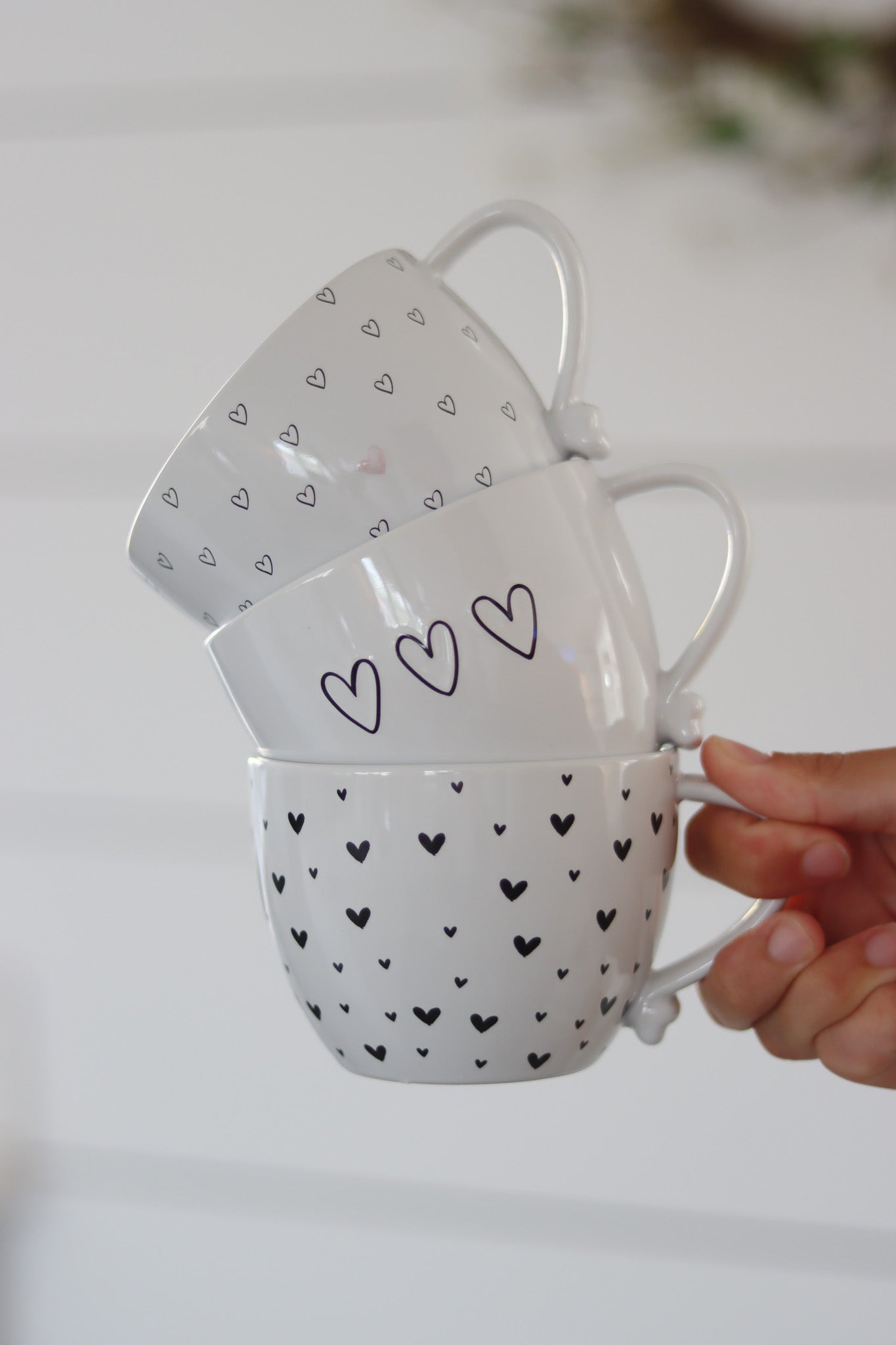 Heart Handled Ceramic Mug - 3 Black Hearts