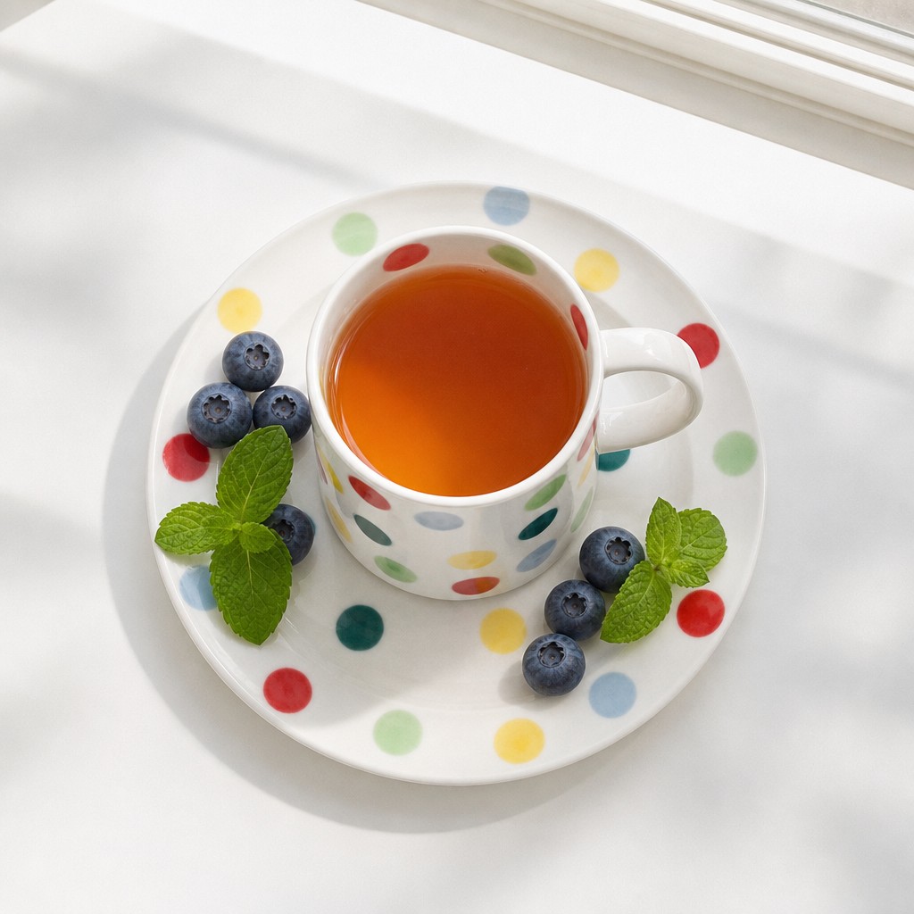Dreamy polka dot ceramic cup and plate set