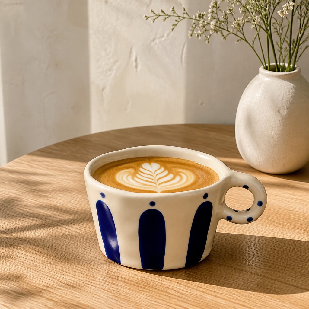 Blue stripe ceramic mug set
