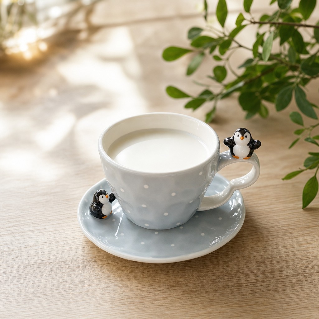 Blue dot penguin ceramic tableware set