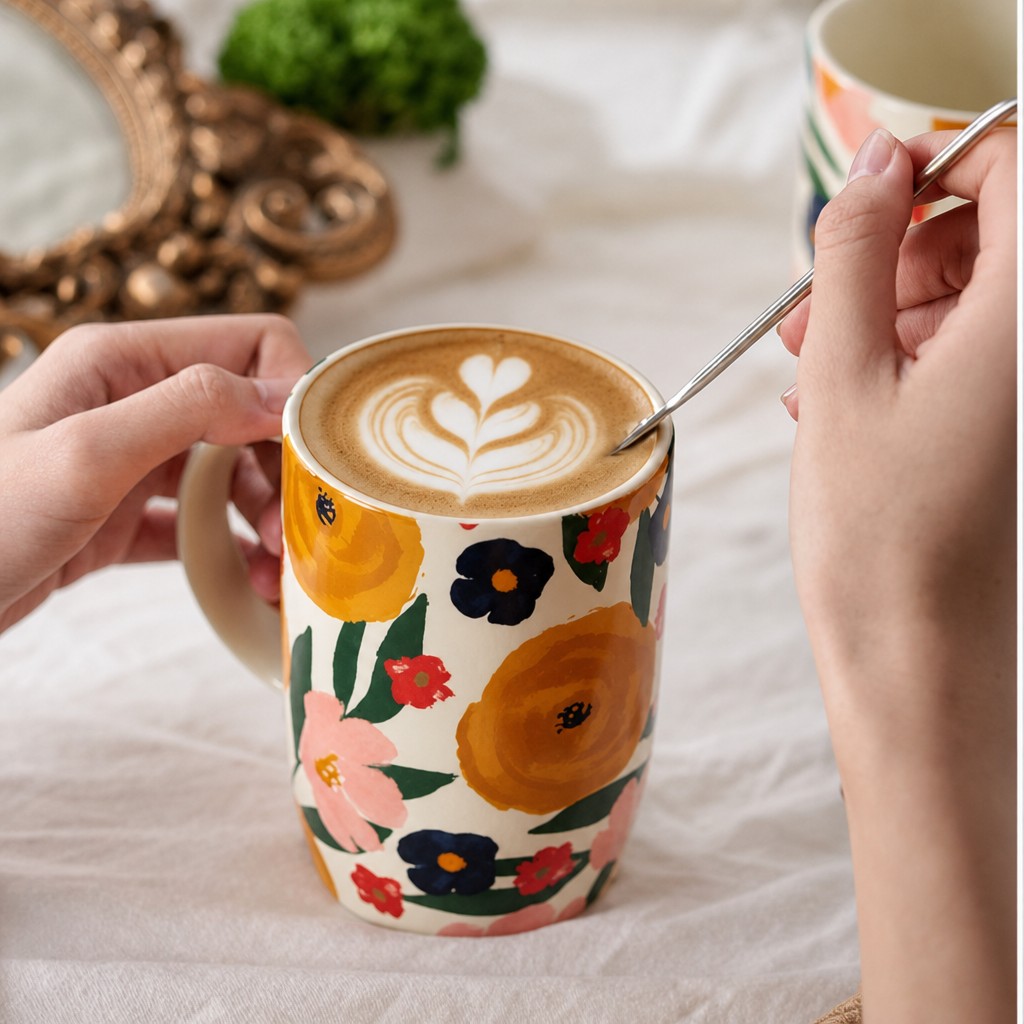 Painted garden floral ceramic mug