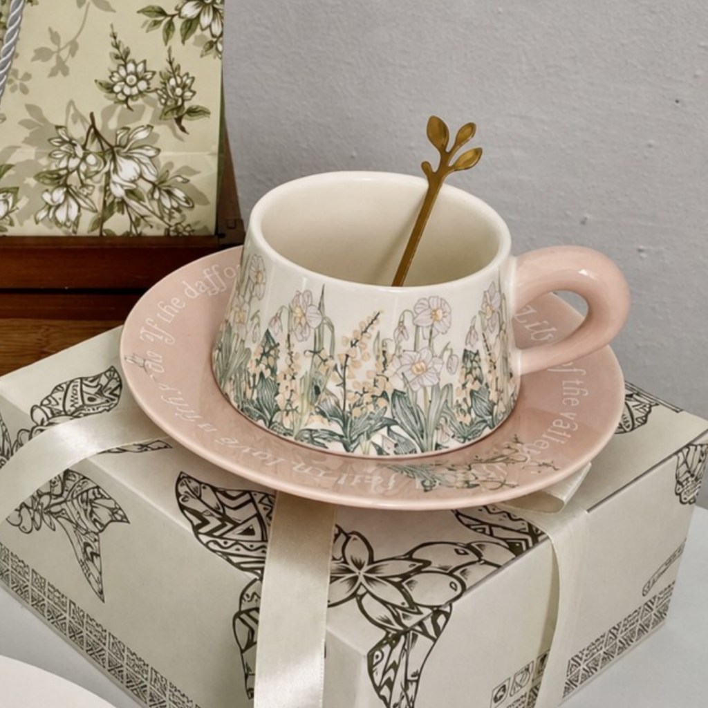 Lily of the Valley ceramic cup and saucer gift set